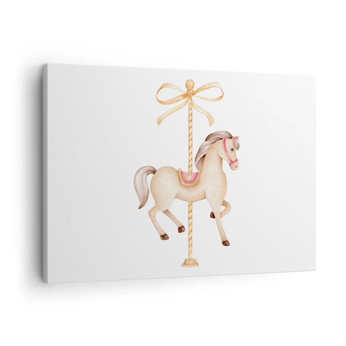 Quadro su tela - Stampe su Tela - Un cavallo da giostra con un fiocco in delicati colori pastello - 70x50cm - Trotto aggraziato - Decorazione murale moderna per soggiorno e camera da letto ARTTOR