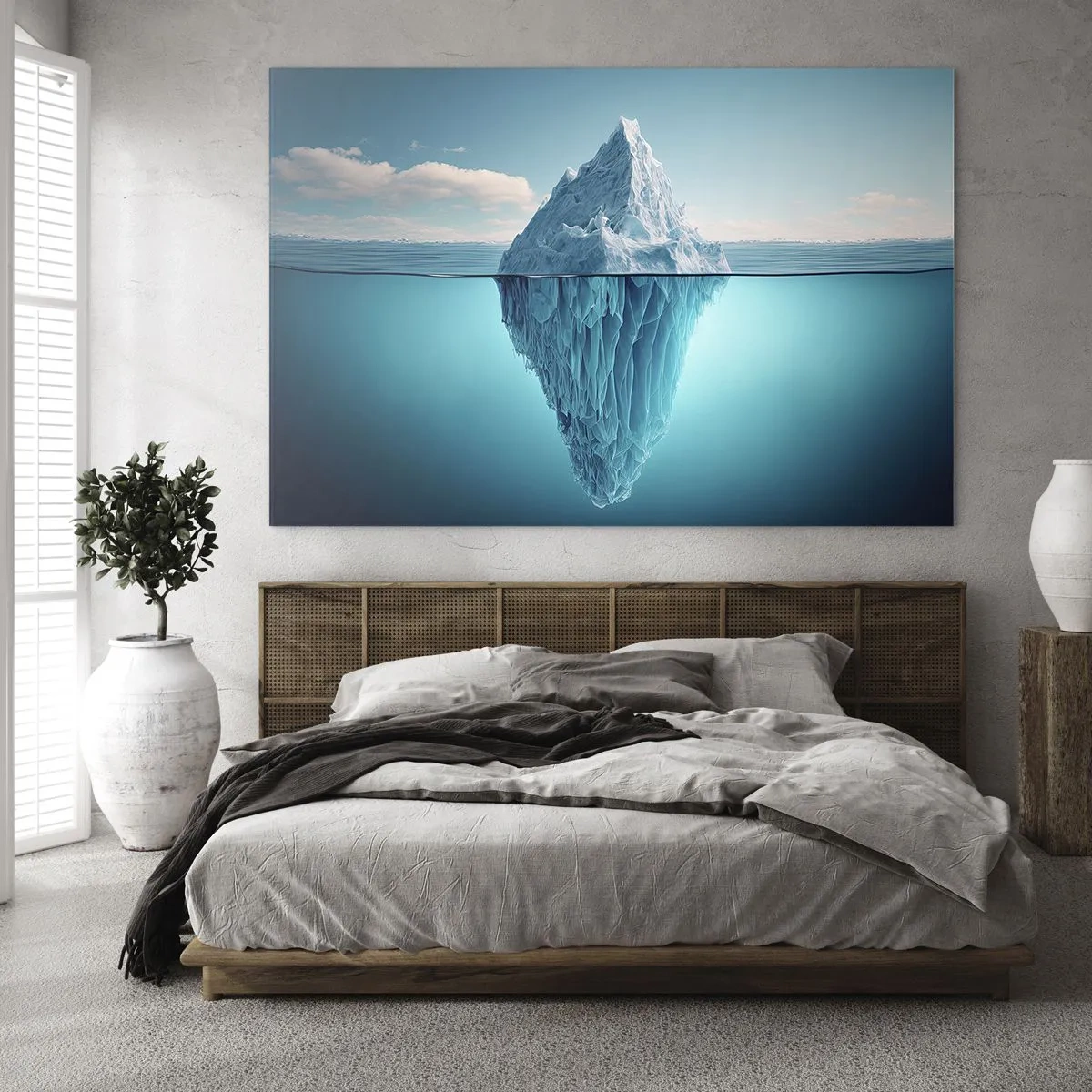 Quadro su vetro - Un iceberg che galleggia nell'oceano, di cui una parte è visibile sott'acqua. - 70x50cm - Il re del ghiaccio - Decorazione murale moderna per soggiorno e camera da letto ARTTOR