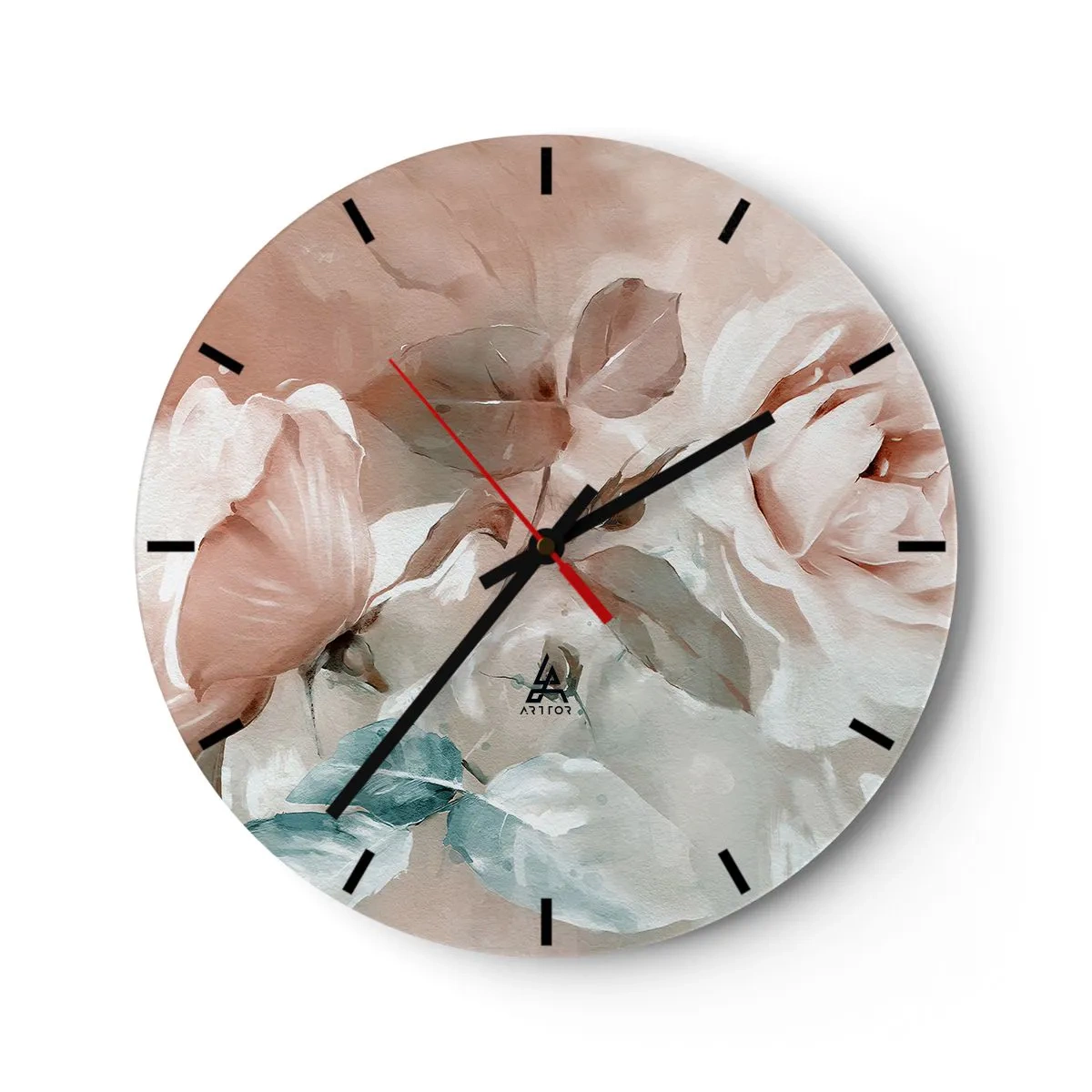Orologio da parete - Orologio in Vetro - Delicati fiori in tonalità pastello su uno sfondo chiaro - 30x30cm - Lo spirito del romanticismo - Decorazione murale moderna per soggiorno, cucina e camera da letto ARTTOR