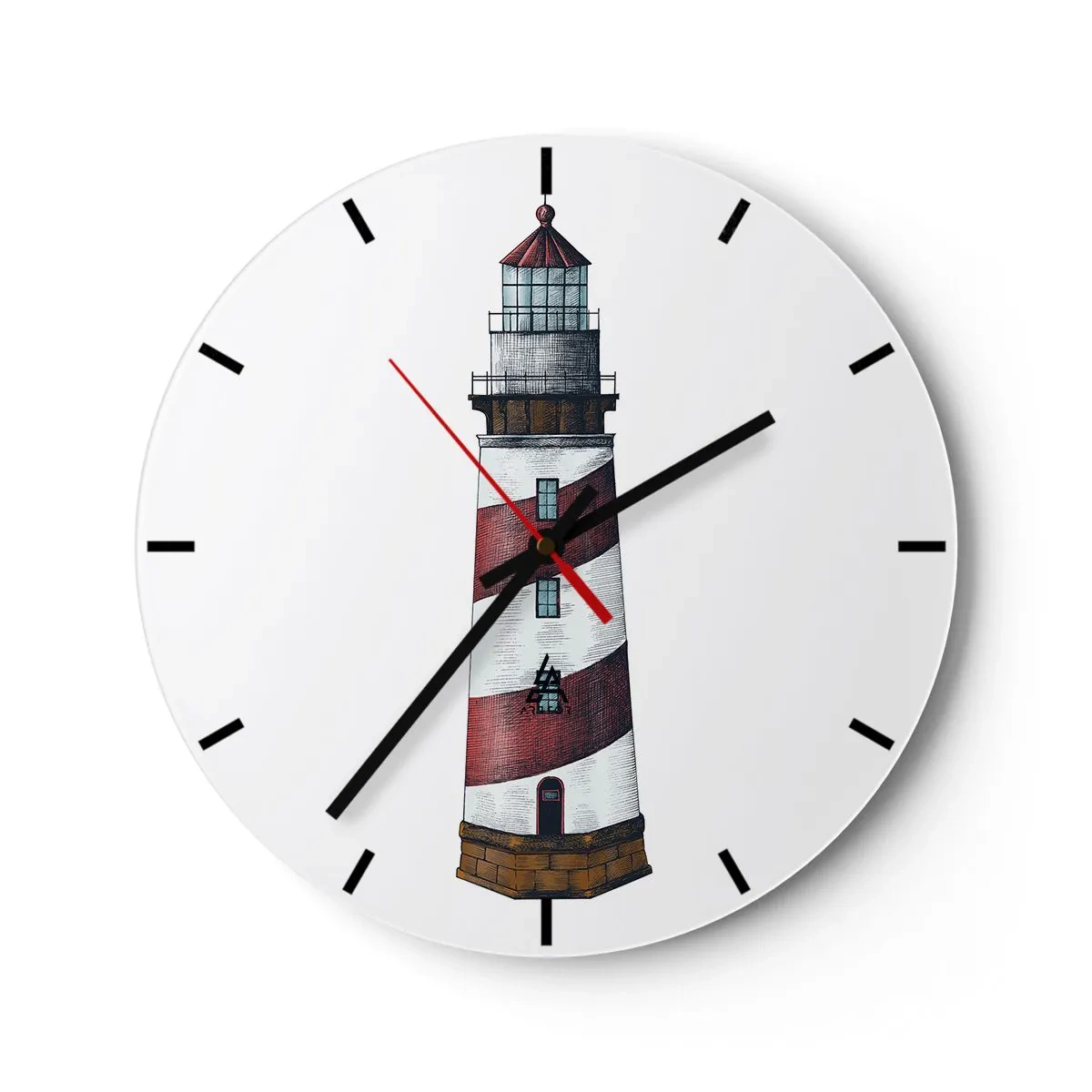 Orologio da parete - Orologio in Vetro - Un faro con strisce rosse e bianche su sfondo bianco - 30x30cm - Sempre di guardia - Decorazione murale moderna per soggiorno, cucina e camera da letto ARTTOR