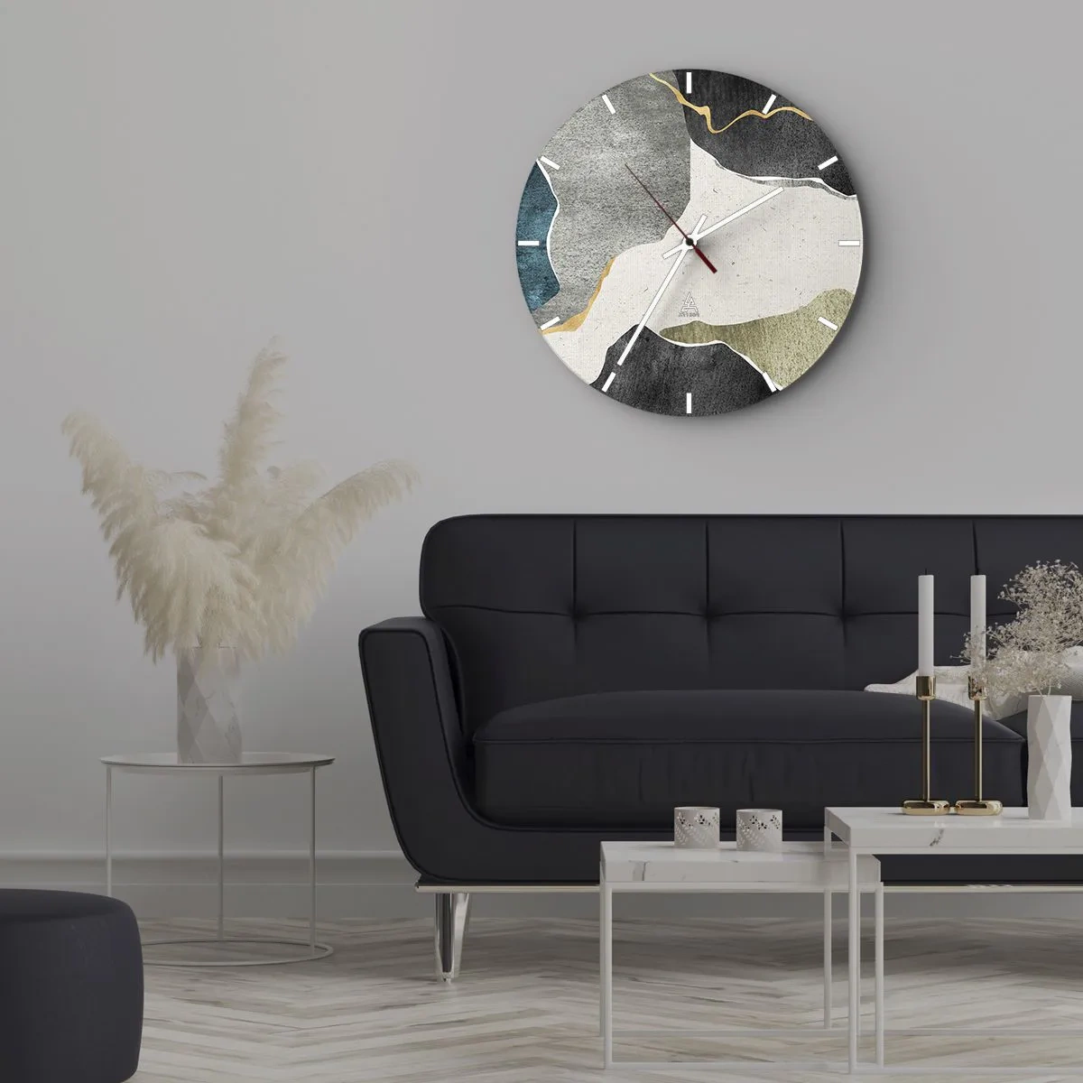Orologio da parete - Orologio in Vetro - Punti colorati e una linea dorata creano un motivo a mosaico - 30x30cm - Composizione mosaico con filo d'oro - Decorazione murale moderna per soggiorno, cucina e camera da letto ARTTOR