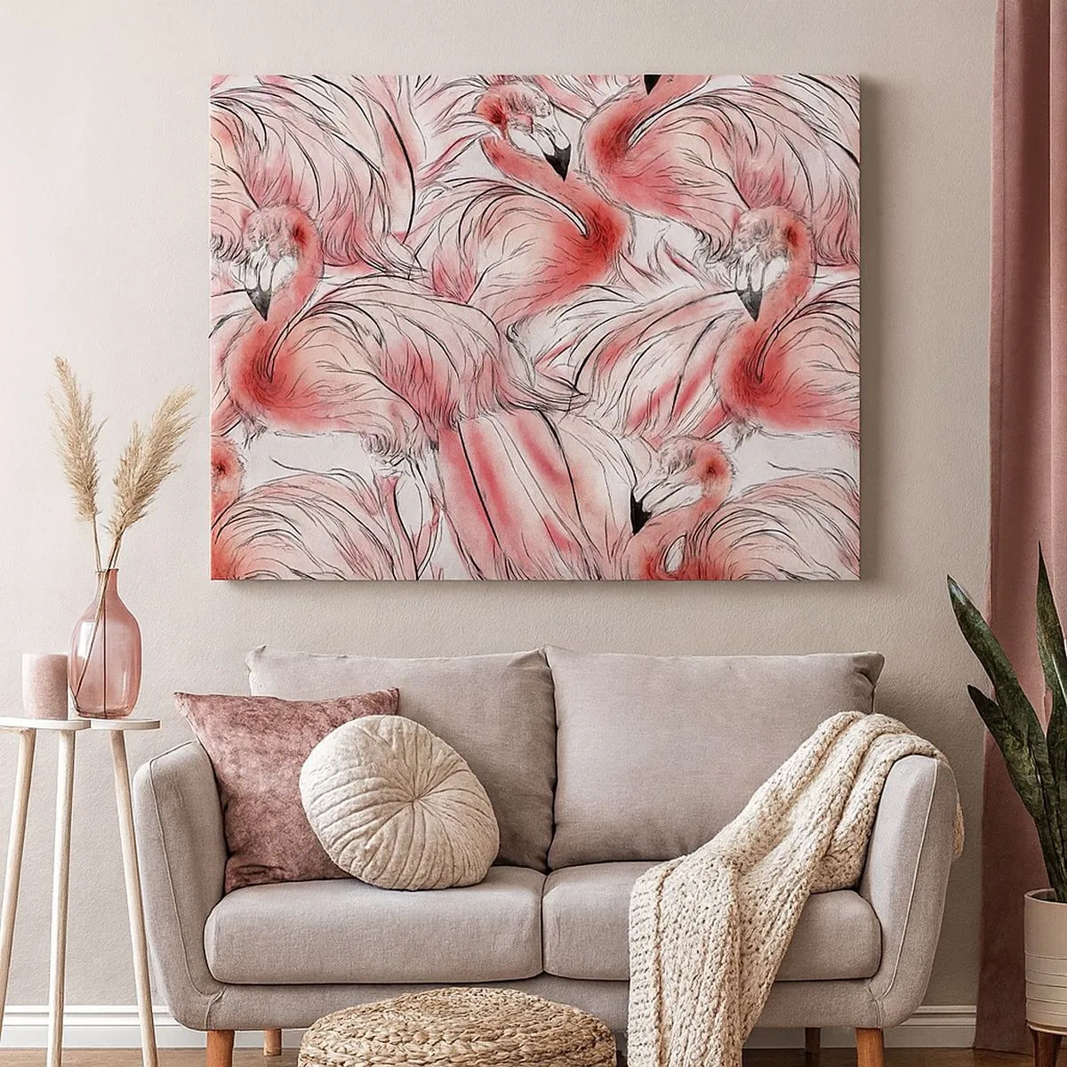 Quadro su tela - Stampe su Tela - Delicati disegni di fenicotteri rosa - 70x50cm - Corpo di ballo alato - Decorazione murale moderna per soggiorno e camera da letto ARTTOR