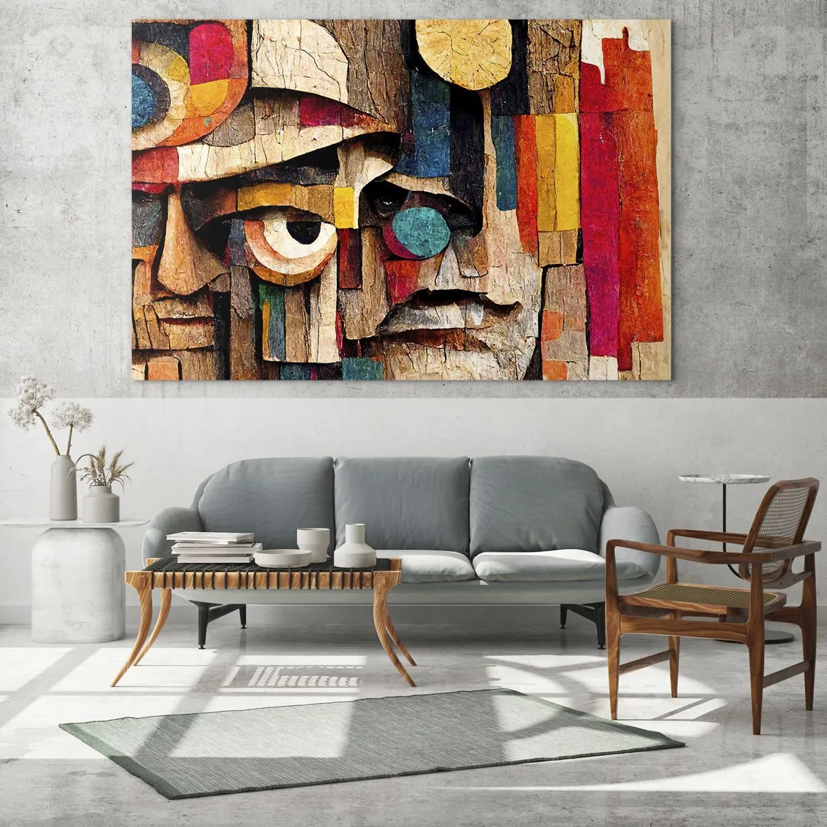 Quadro su vetro - Facce geometriche colorate in stile astratto - 70x50cm - Ti vedo... - Decorazione murale moderna per soggiorno e camera da letto ARTTOR