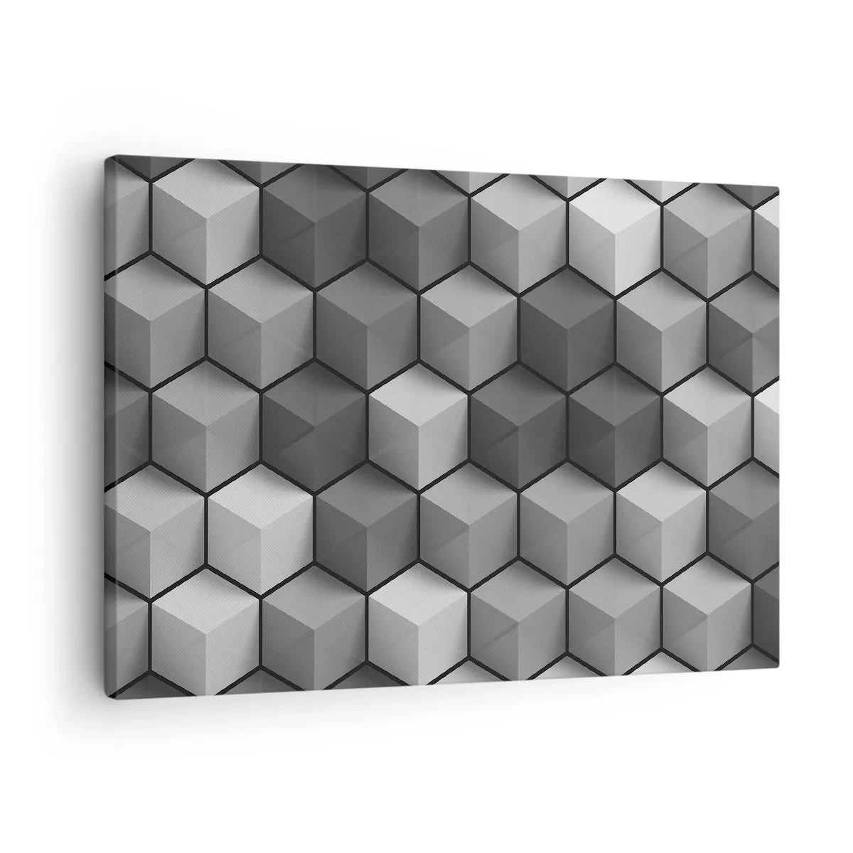 Quadro su tela - Stampe su Tela - Composizione geometrica di cubi nelle tonalità del grigio e del nero - 70x50cm - Puzzle cubista - Decorazione murale moderna per soggiorno e camera da letto ARTTOR