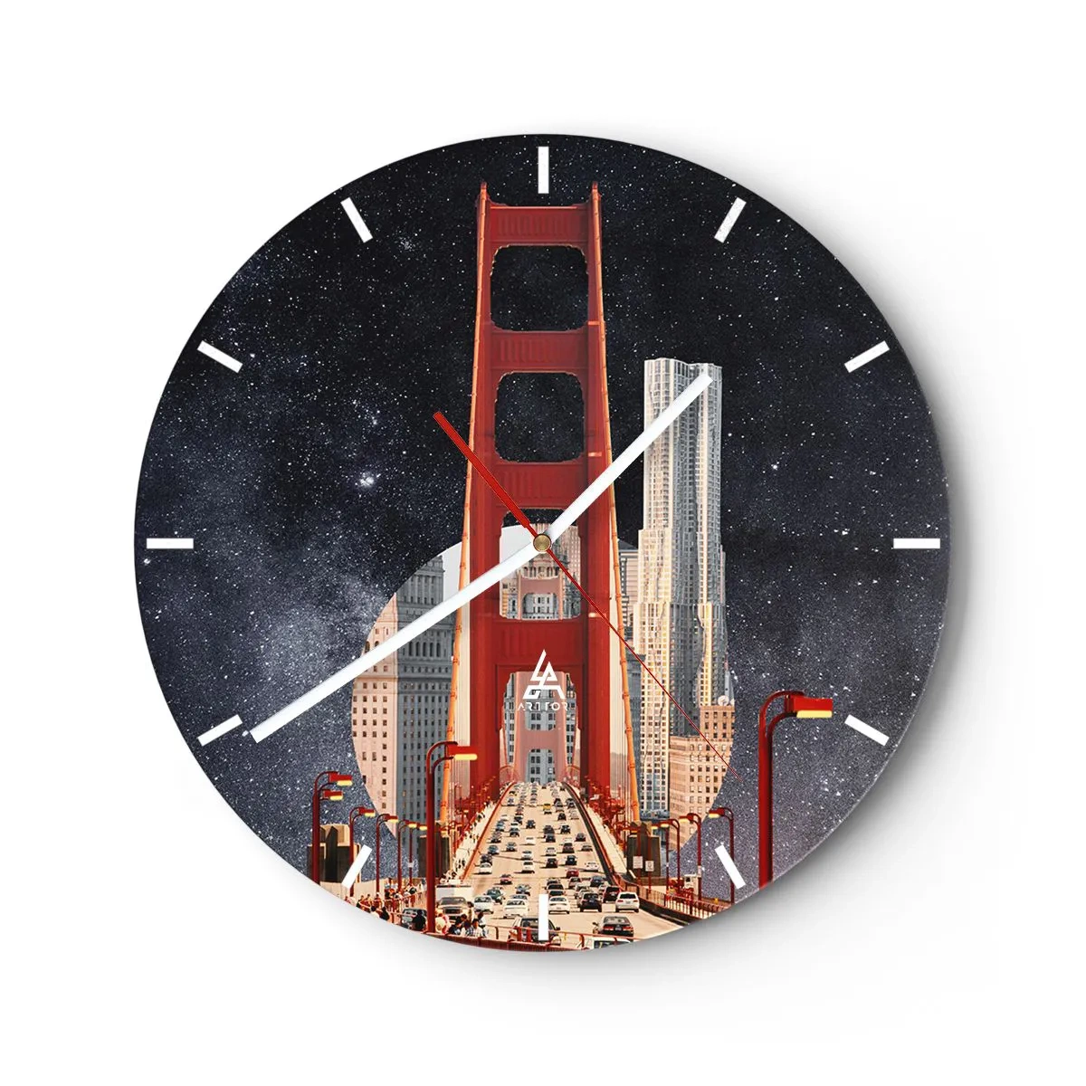 Orologio da parete - Orologio in Vetro - Il ponte della città alla luce dei lampioni sullo sfondo del cielo stellato - 30x30cm - Sempre al centro - Decorazione murale moderna per soggiorno, cucina e camera da letto ARTTOR
