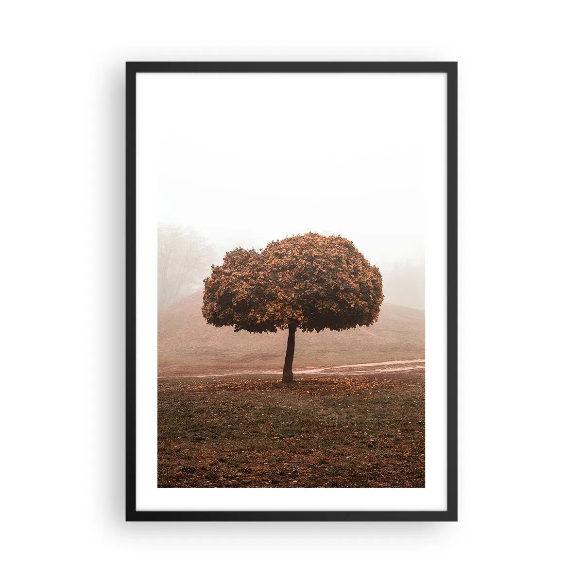 Poster in cornice nera - Un albero solitario nella nebbia autunnale - 50x70cm - Dopo un'estate laboriosa - Decorazione murale moderna per soggiorno e camera da letto ARTTOR