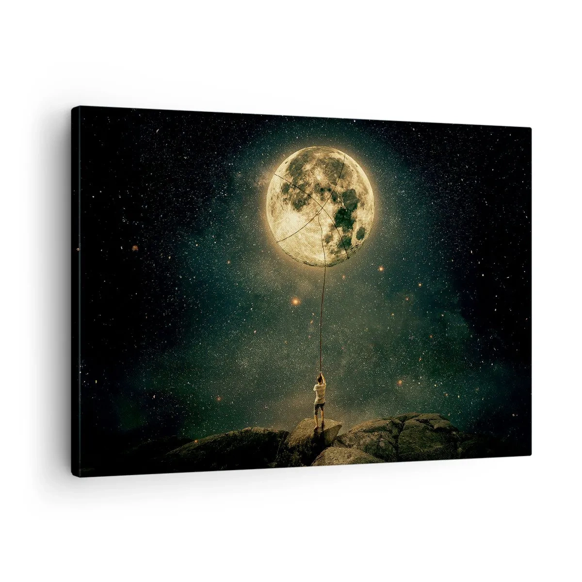 Quadro su tela - Stampe su Tela - Uomo con la Luna contro il cielo stellato - 70x50cm - Chi ha rubato la luna - Decorazione murale moderna per soggiorno e camera da letto ARTTOR