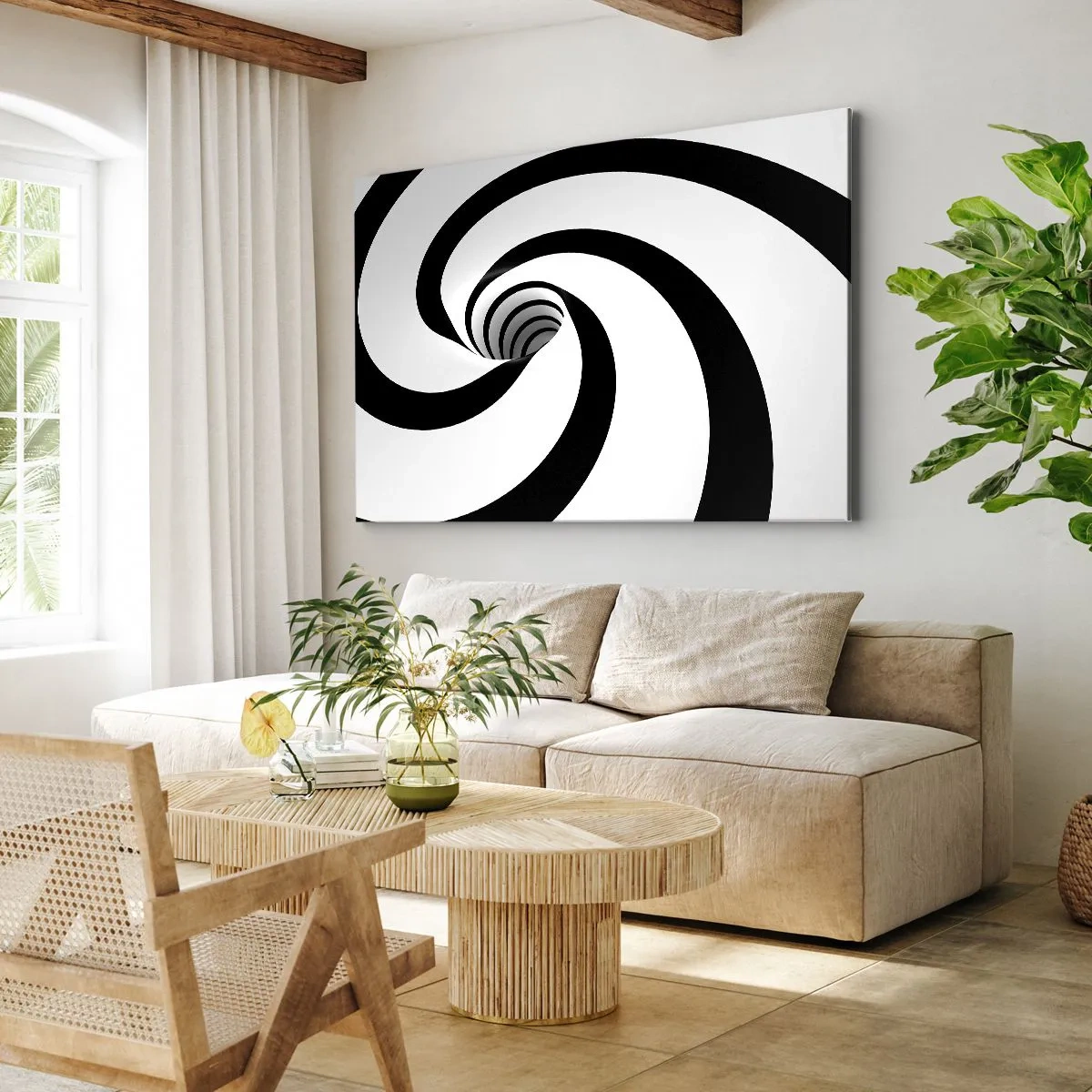 Quadro su tela - Stampe su Tela - Spirale astratta in bianco e nero con effetto vortice - 70x50cm - Lasciarsi andare al vortice? - Decorazione murale moderna per soggiorno e camera da letto ARTTOR