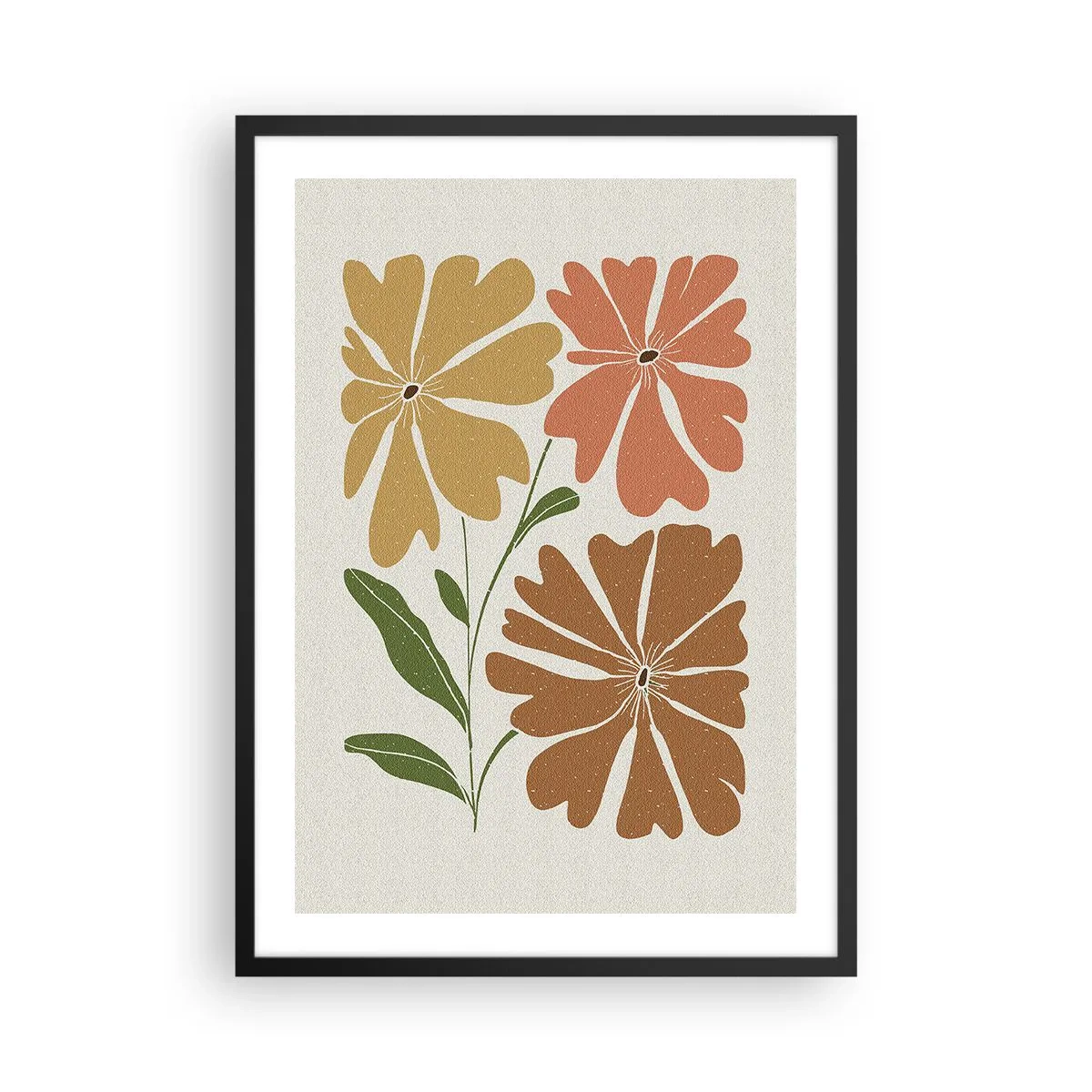 Poster in cornice nera - Fiori minimalisti in tonalità calde - 50x70cm - Natura e geometria - Decorazione murale moderna per soggiorno e camera da letto ARTTOR