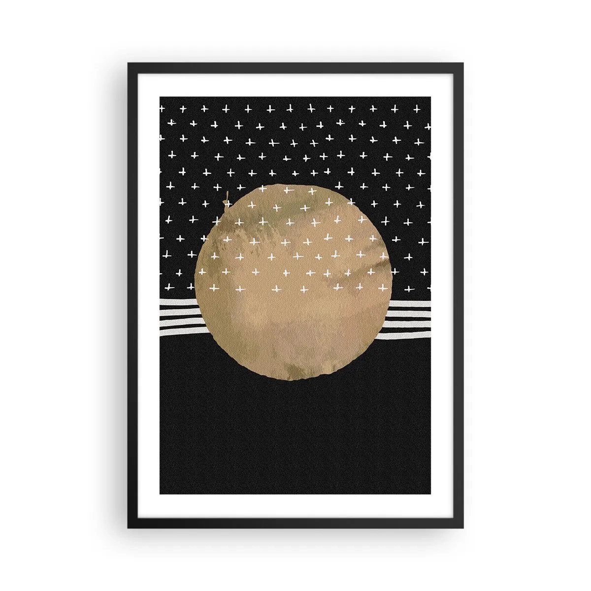 Poster in cornice nera - Palla dorata astratta su sfondo nero con motivi - 50x70cm - Composizione: bandiera della galassia - Decorazione murale moderna per soggiorno e camera da letto ARTTOR