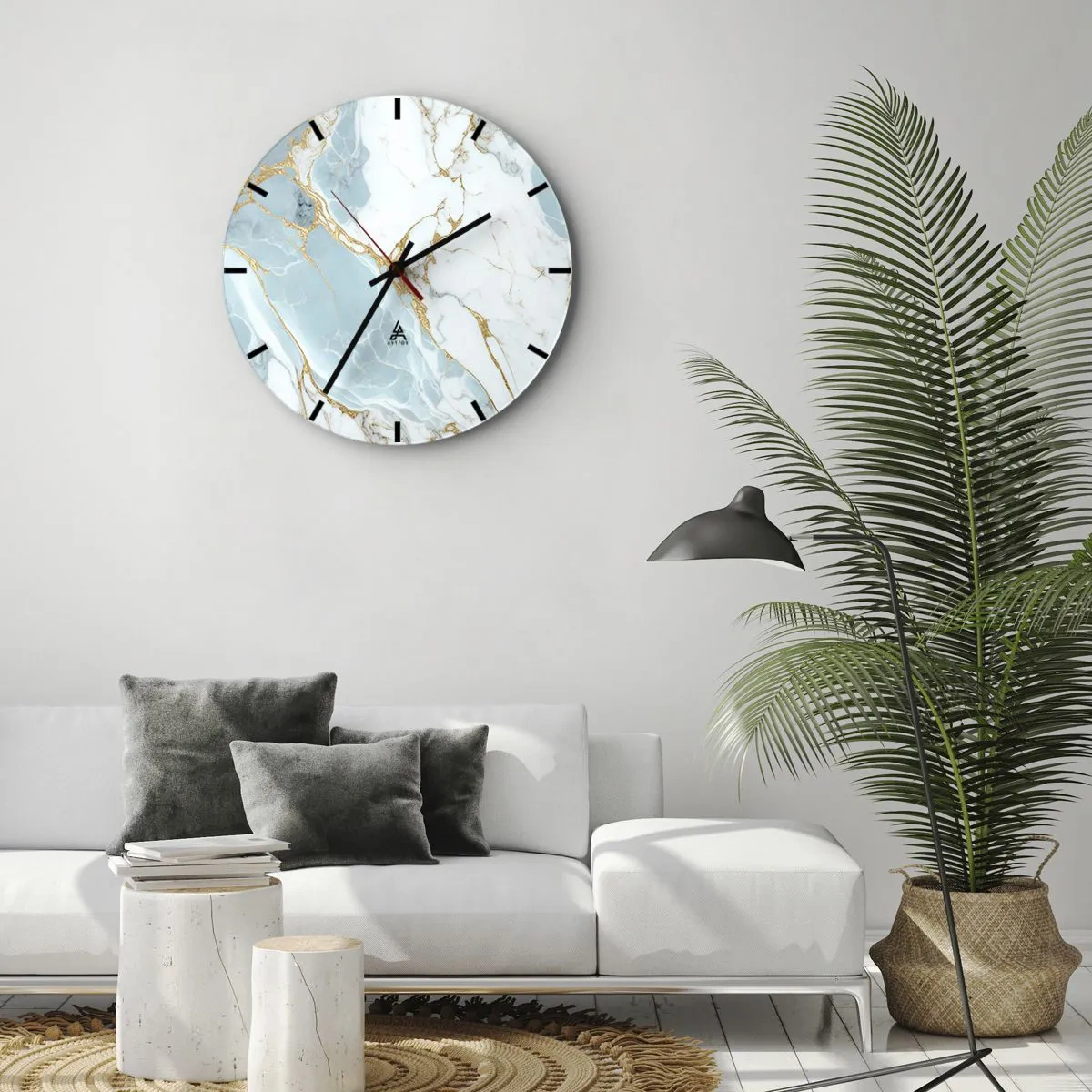 Orologio da parete - Orologio in Vetro - Marmo blu e bianco con venature dorate in tutto il corpo - 30x30cm - La ricchezza della pietra - Decorazione murale moderna per soggiorno, cucina e camera da letto ARTTOR