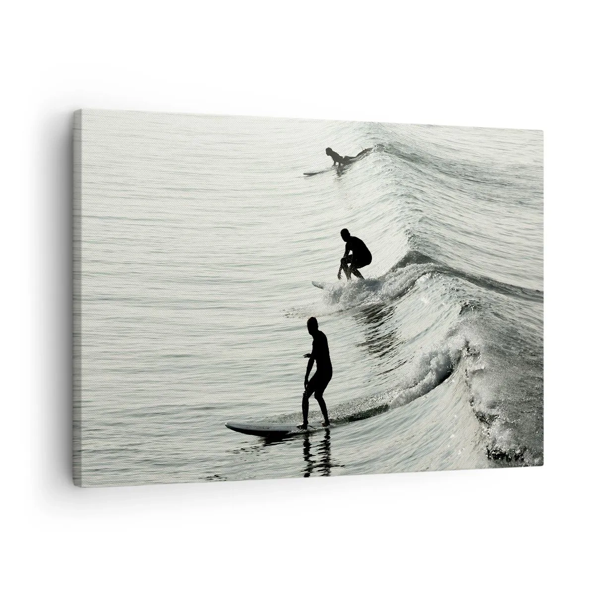 Quadro su tela - Stampe su Tela - Surfisti sulle onde in uno scatto monocromatico - 70x50cm - Onde all'incontro - Decorazione murale moderna per soggiorno e camera da letto ARTTOR