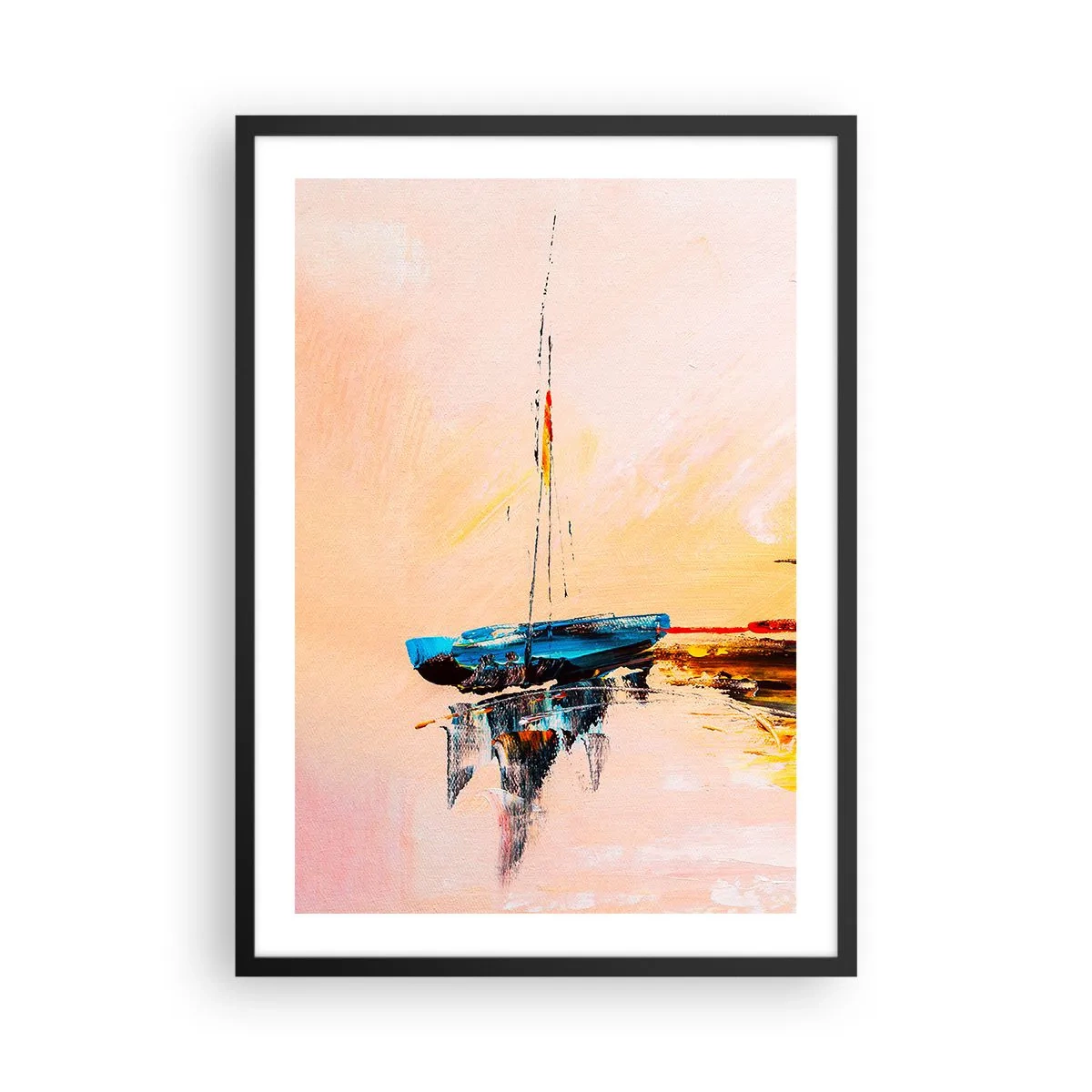 Poster in cornice nera - Barca astratta su acque calme al tramonto - 50x70cm - La sera sul molo - Decorazione murale moderna per soggiorno e camera da letto ARTTOR