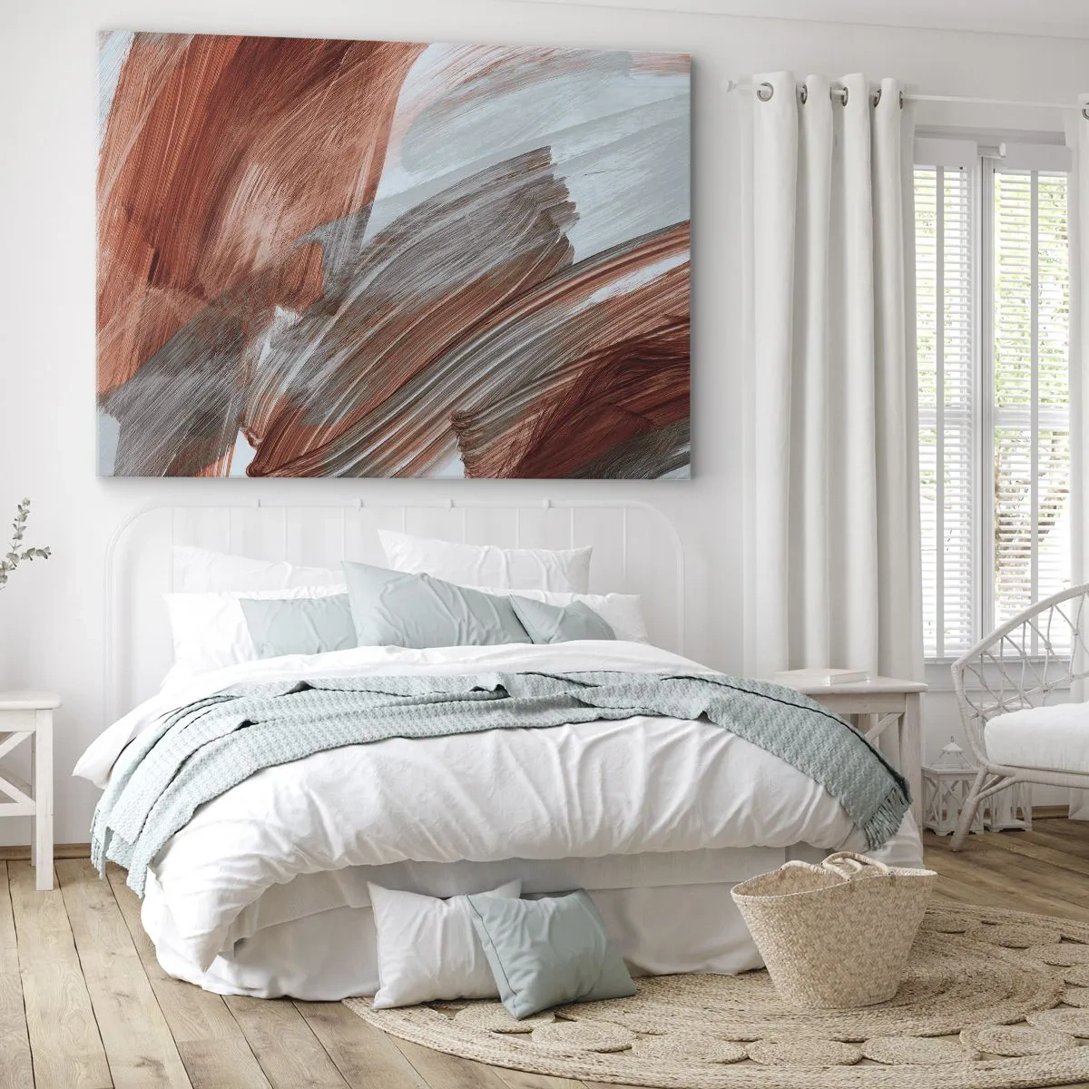 Quadro su tela - Stampe su Tela - Pennellate astratte nei toni del rame e del grigio - 70x50cm - Astrazione autunnale e ventosa - Decorazione murale moderna per soggiorno e camera da letto ARTTOR