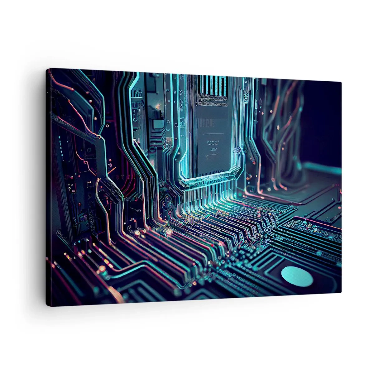 Quadro su tela - Stampe su Tela - Circuito stampato tecnologico con tracce illuminate - 70x50cm - Sto pensando qualcosa... - Decorazione murale moderna per soggiorno e camera da letto ARTTOR