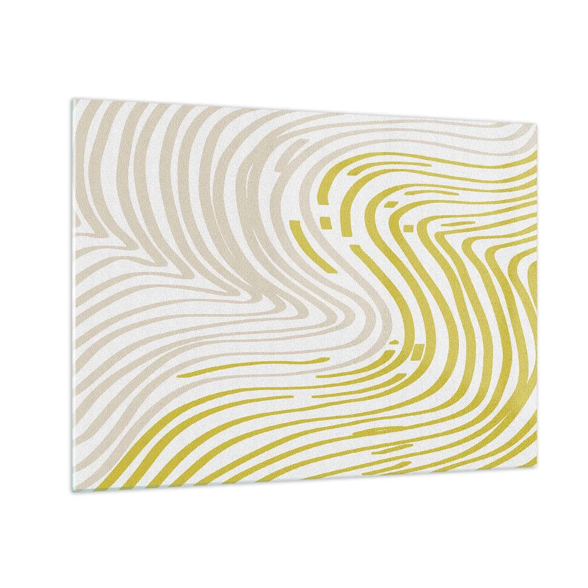 Quadro su vetro - Linee organiche nei toni del beige e del lime su sfondo bianco - 70x50cm - Composizione con lieve deflessione - Decorazione murale moderna per soggiorno e camera da letto ARTTOR