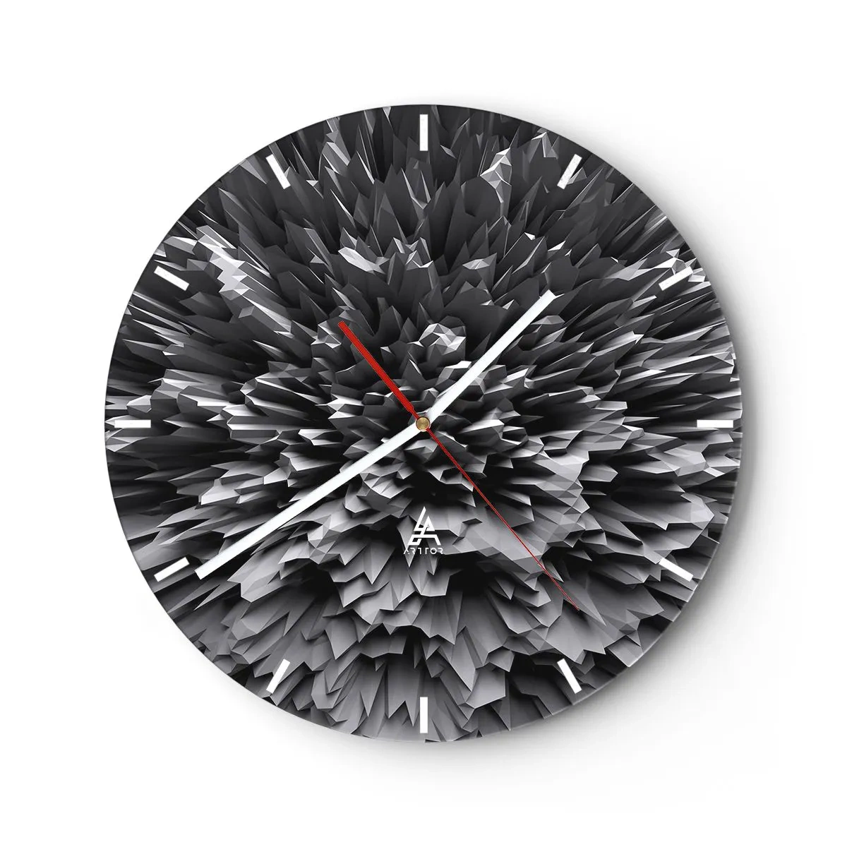 Orologio da parete - Orologio in Vetro - Composizione astratta in bianco e nero in 3D a forma di esplosione - 30x30cm - Spigolosità massima - Decorazione murale moderna per soggiorno, cucina e camera da letto ARTTOR