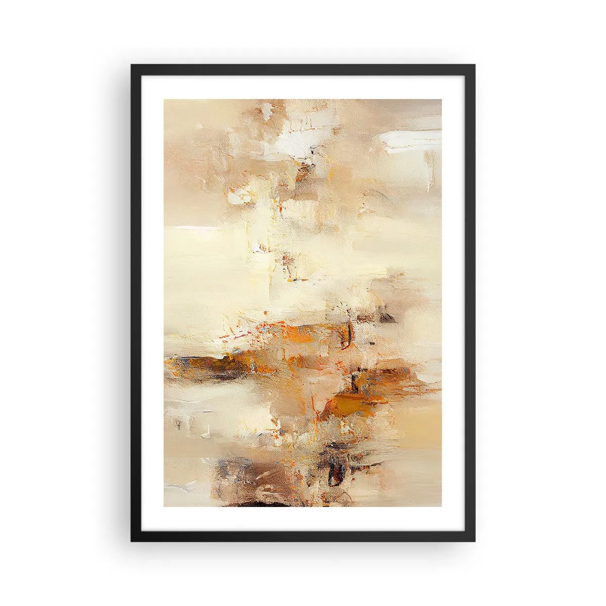 Poster in cornice nera - Una composizione astratta nelle calde tonalità del beige e dell'oro. - 50x70cm - L'anima dell'ambra - Decorazione murale moderna per soggiorno e camera da letto ARTTOR