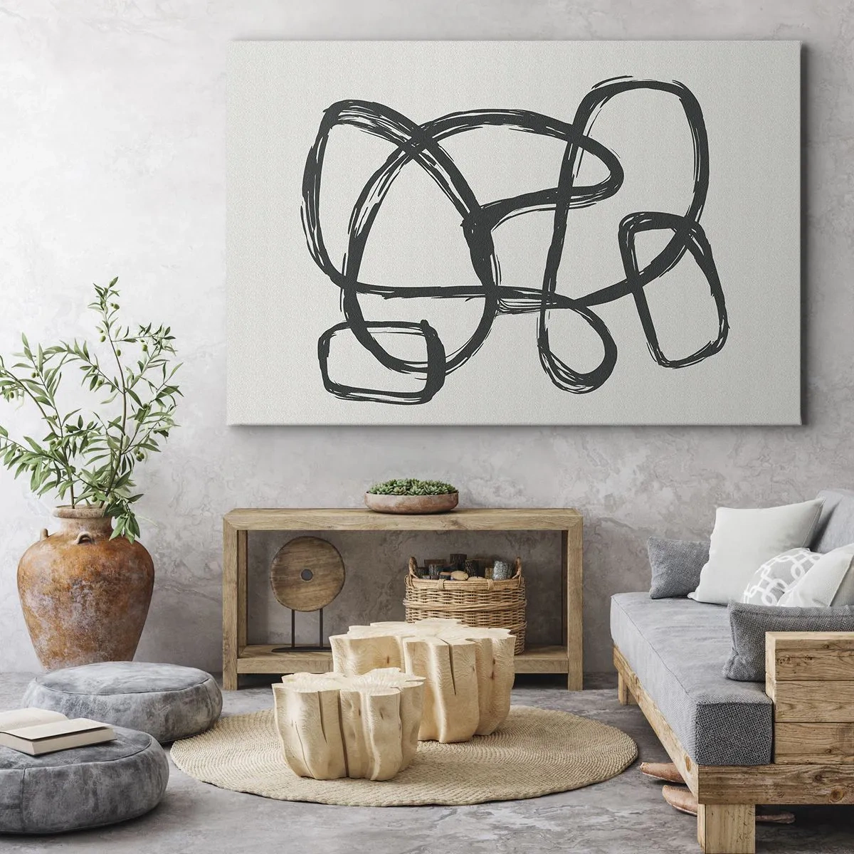 Quadro su tela - Stampe su Tela - Linee astratte che creano forme libere su uno sfondo chiaro - 70x50cm - Astrazione aggrovigliata - Decorazione murale moderna per soggiorno e camera da letto ARTTOR