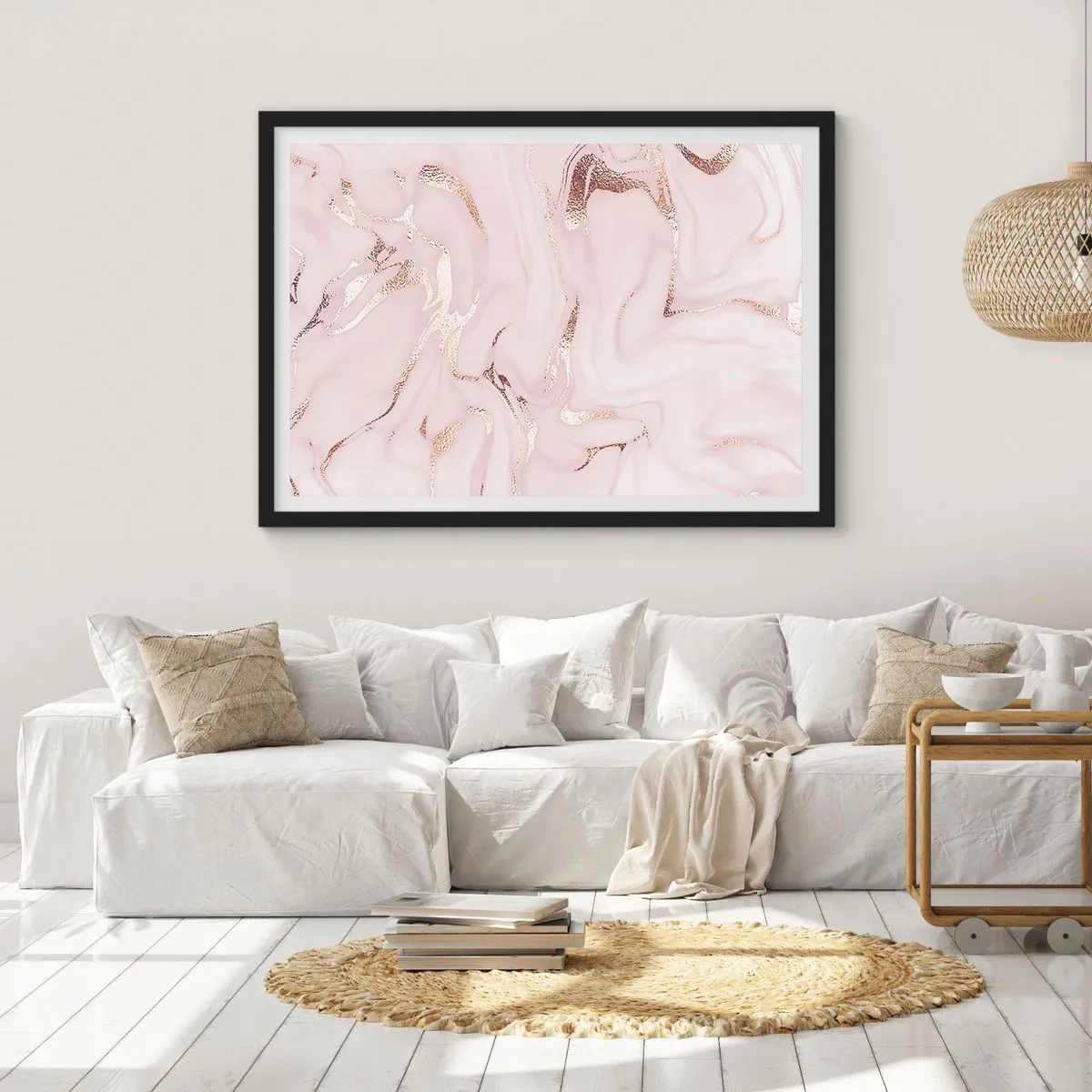 Poster in cornice nera - Elegante astrazione nei toni del rosa e dell'oro - 70x50cm - Nella follia rosa - Decorazione murale moderna per soggiorno e camera da letto ARTTOR