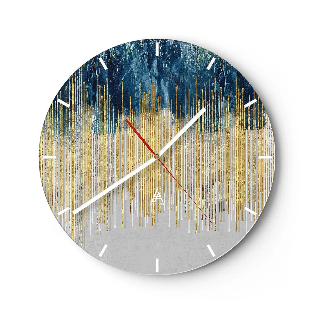 Orologio da parete - Orologio in Vetro - Linee verticali dorate che sfumano in sfumature blu navy e grigie - 30x30cm - Confine dorato - Decorazione murale moderna per soggiorno, cucina e camera da letto ARTTOR