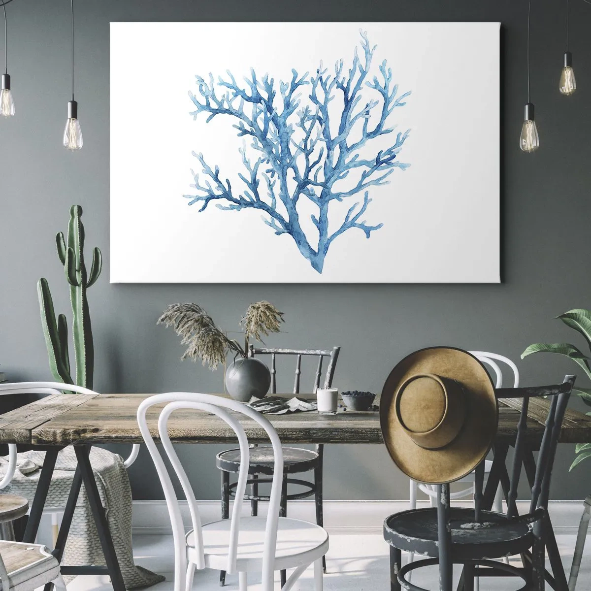 Quadro su tela - Stampe su Tela - Corallo blu su sfondo bianco con un tocco minimalista - 70x50cm - Filigrana marina - Decorazione murale moderna per soggiorno e camera da letto ARTTOR