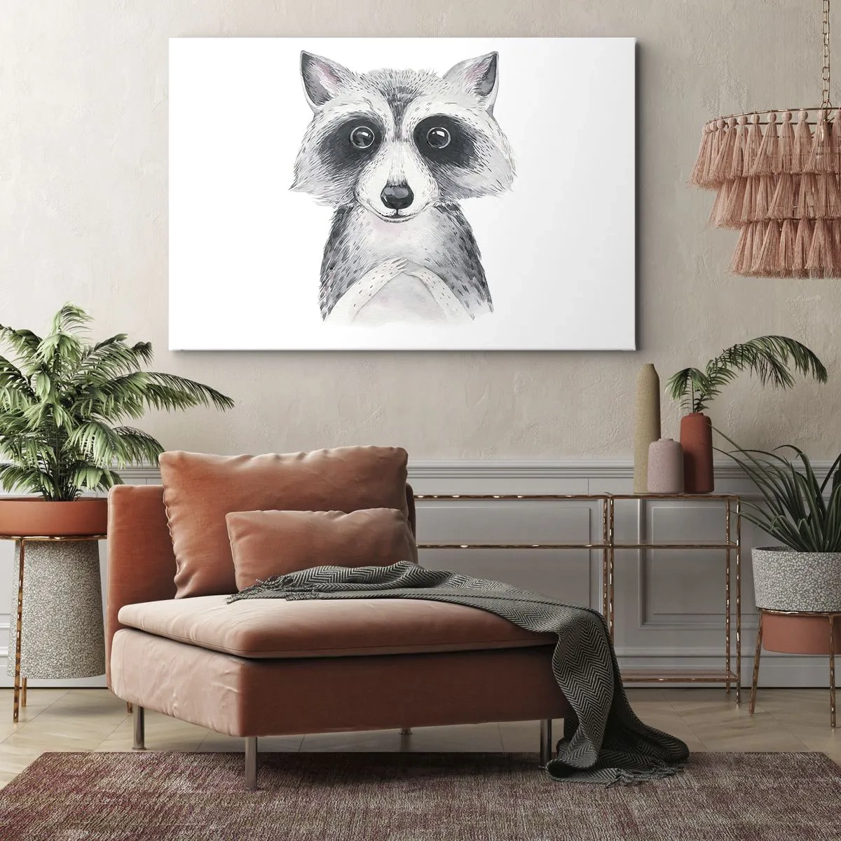 Quadro su tela - Stampe su Tela - Adorabile ritratto di un procione su sfondo bianco - 70x50cm - Un attimo di commozione - Decorazione murale moderna per soggiorno e camera da letto ARTTOR