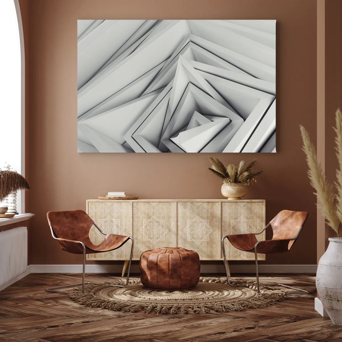 Quadro su tela - Stampe su Tela - Una composizione astratta di forme geometriche nelle tonalità del grigio. - 70x50cm - Germogli spigolosi - Decorazione murale moderna per soggiorno e camera da letto ARTTOR
