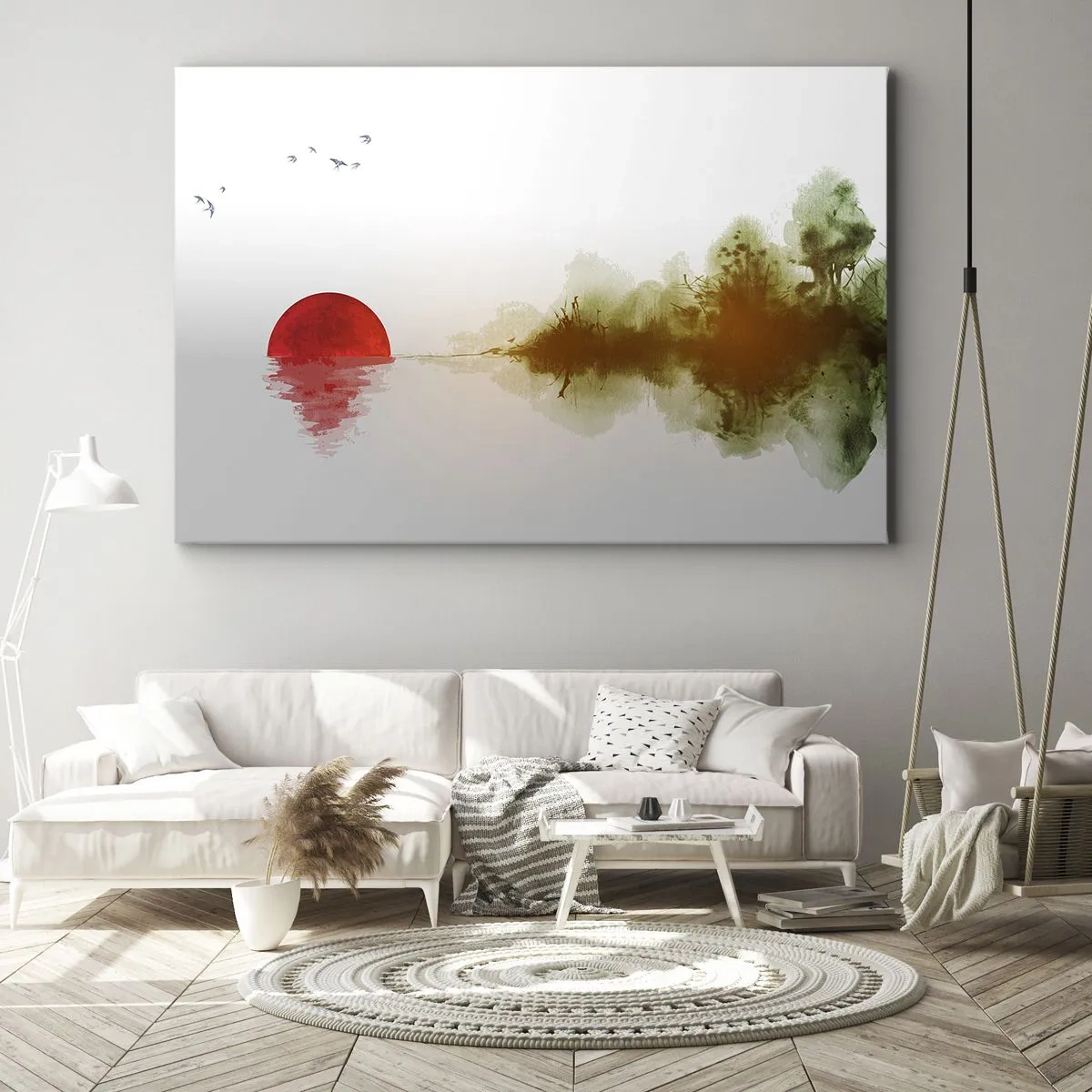Quadro su tela - Stampe su Tela - Tramonto astratto su un lago con riflesso - 70x50cm - Promessa di pace - Decorazione murale moderna per soggiorno e camera da letto ARTTOR