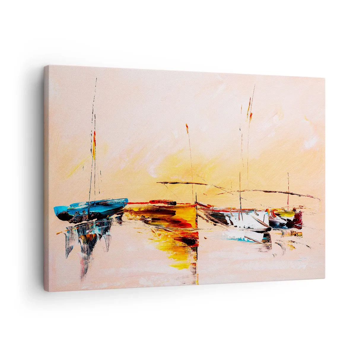 Quadro su tela - Stampe su Tela - Barche colorate sulle acque calme al tramonto - 70x50cm - La sera sul molo - Decorazione murale moderna per soggiorno e camera da letto ARTTOR