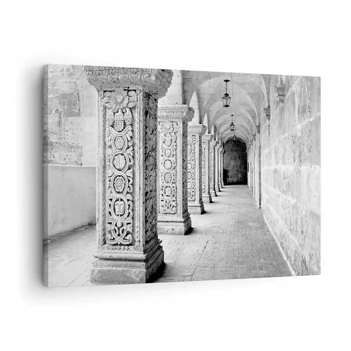 Quadro su tela - Stampe su Tela - Colonne storiche in uno scatto monocromatico - 70x50cm - Dove porterà? - Decorazione murale moderna per soggiorno e camera da letto ARTTOR
