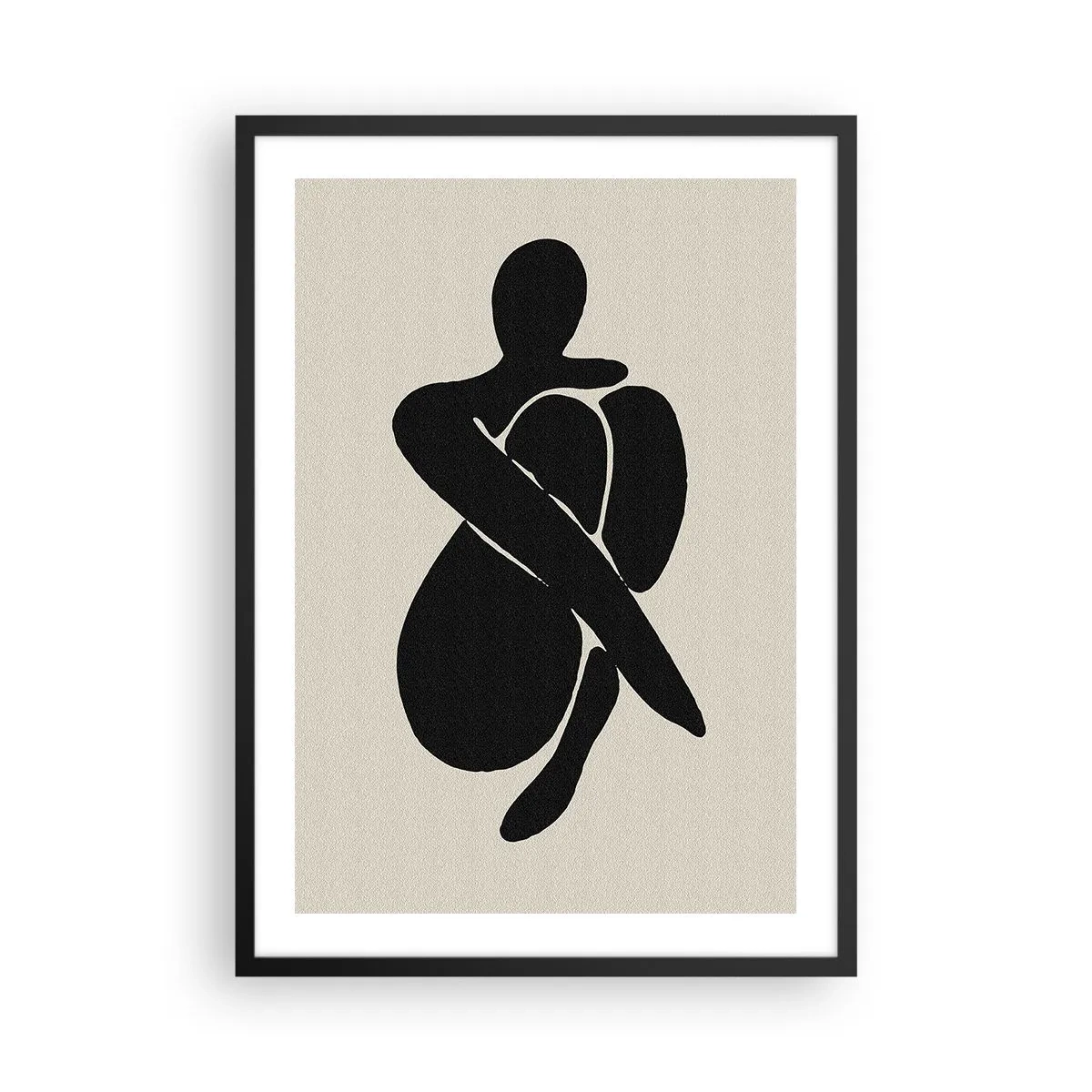 Poster in cornice nera - Figura astratta in posa con le braccia avvolte attorno al corpo, illustrazione in bianco e nero - 50x70cm - Nelle proprie braccia - Decorazione murale moderna per soggiorno e camera da letto ARTTOR