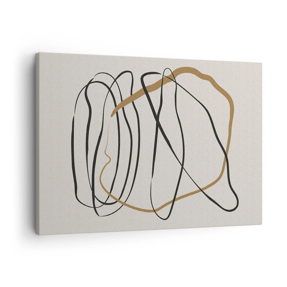 Quadro su tela - Stampe su Tela - Linee artistiche in nero e oro su uno sfondo chiaro - 70x50cm - Composizione: danza intricata - Decorazione murale moderna per soggiorno e camera da letto ARTTOR