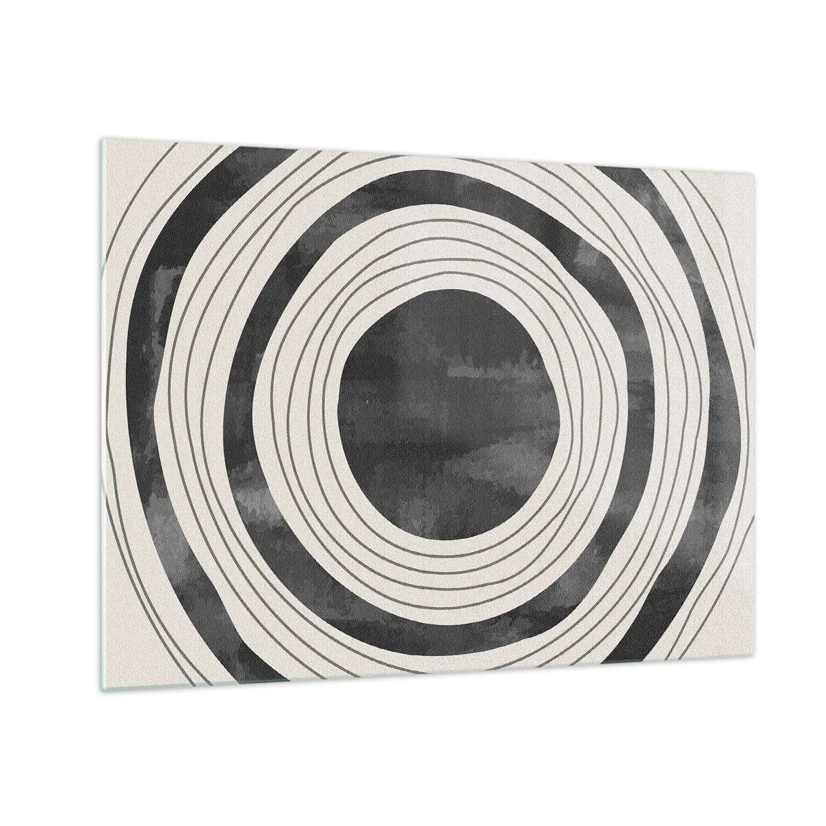Quadro su vetro - Cerchi concentrici bianchi e neri con contorni irregolari - 70x50cm - Proprio al centro - Decorazione murale moderna per soggiorno e camera da letto ARTTOR