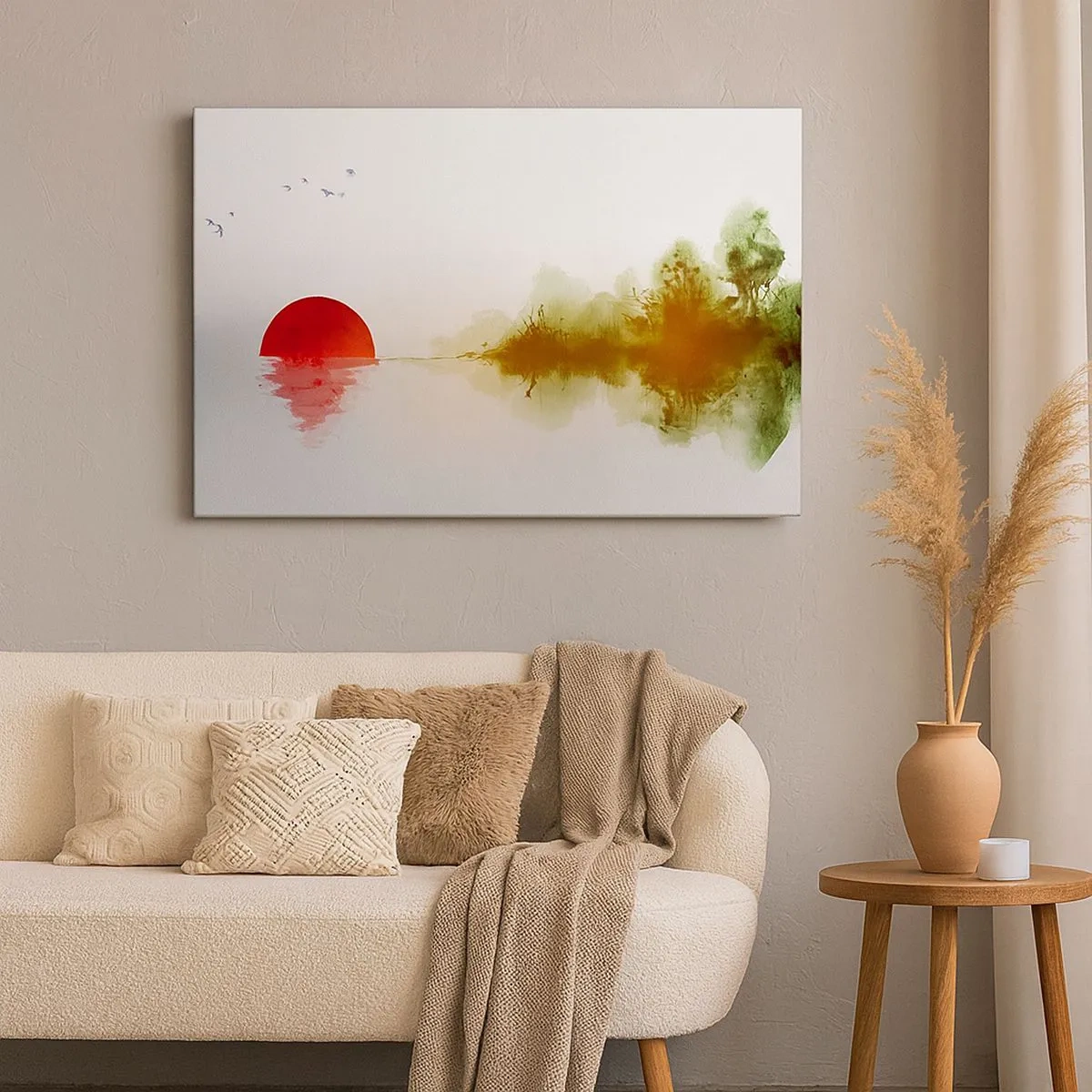 Quadro su tela - Stampe su Tela - Tramonto astratto su un lago con riflesso - 70x50cm - Promessa di pace - Decorazione murale moderna per soggiorno e camera da letto ARTTOR