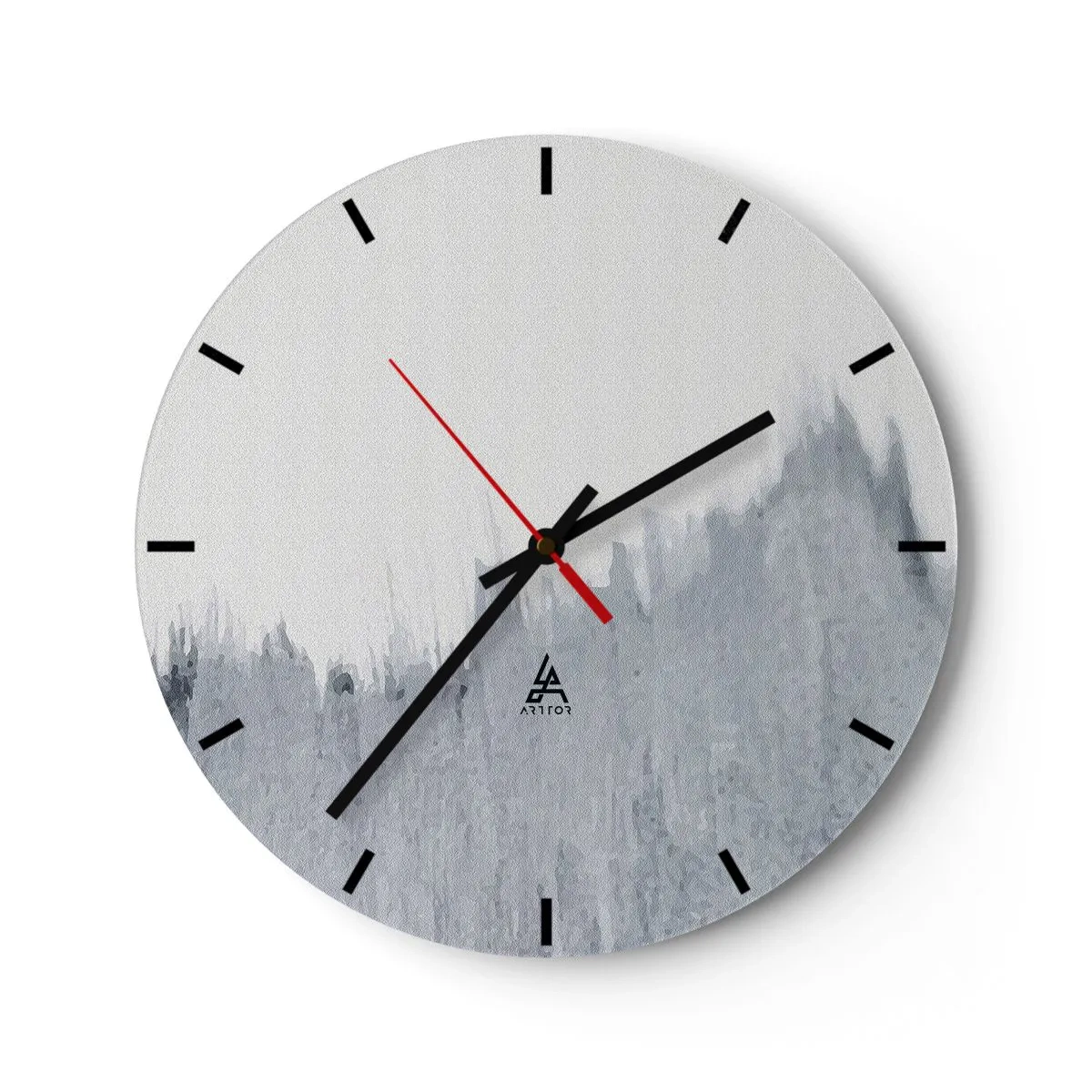 Orologio da parete - Orologio in Vetro - Astrazione grigia con pennellate verticali - 30x30cm - Iscrizione misteriosa - Decorazione murale moderna per soggiorno, cucina e camera da letto ARTTOR