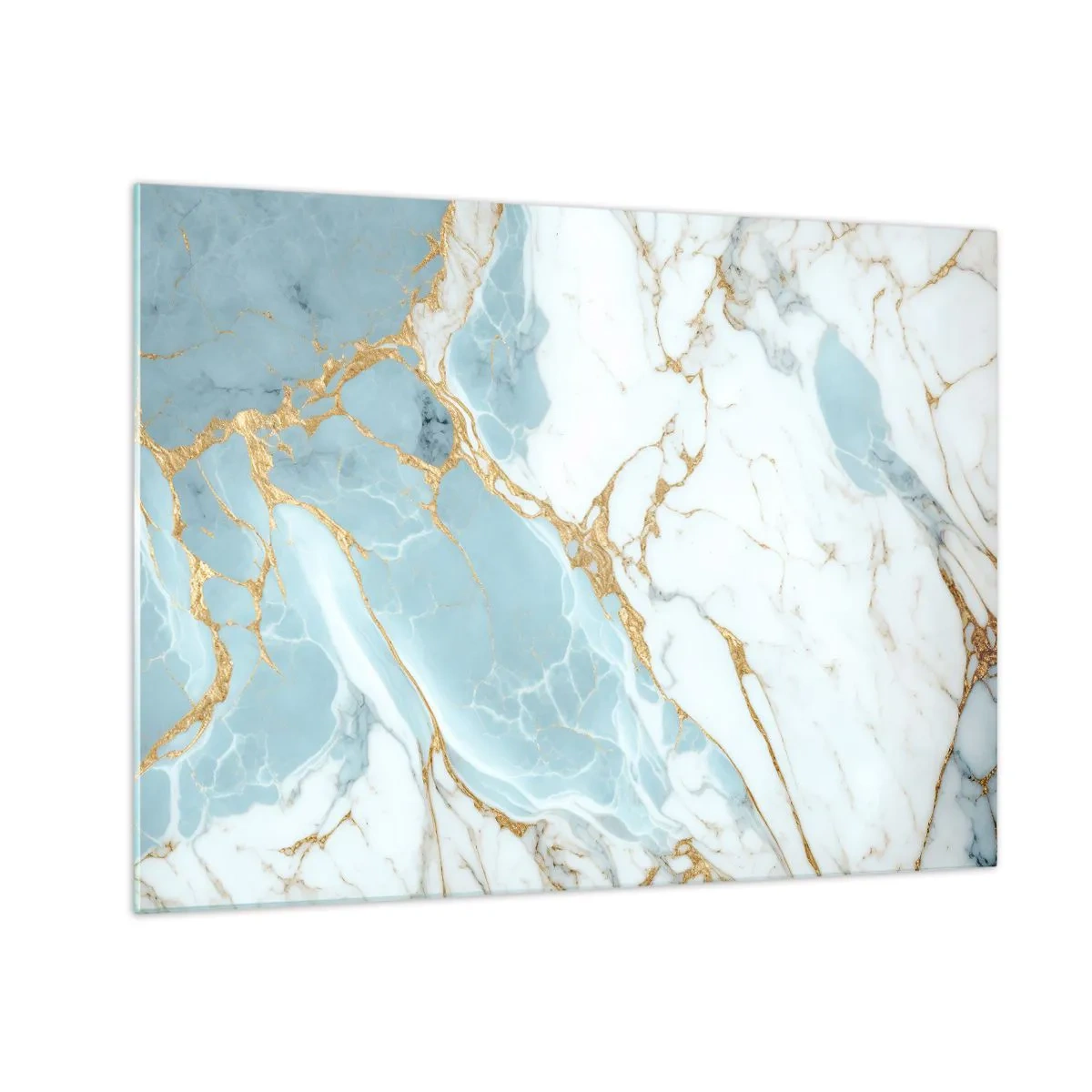 Quadro su vetro - Marmo astratto nei toni del blu e dell'oro - 70x50cm - La ricchezza della pietra - Decorazione murale moderna per soggiorno e camera da letto ARTTOR
