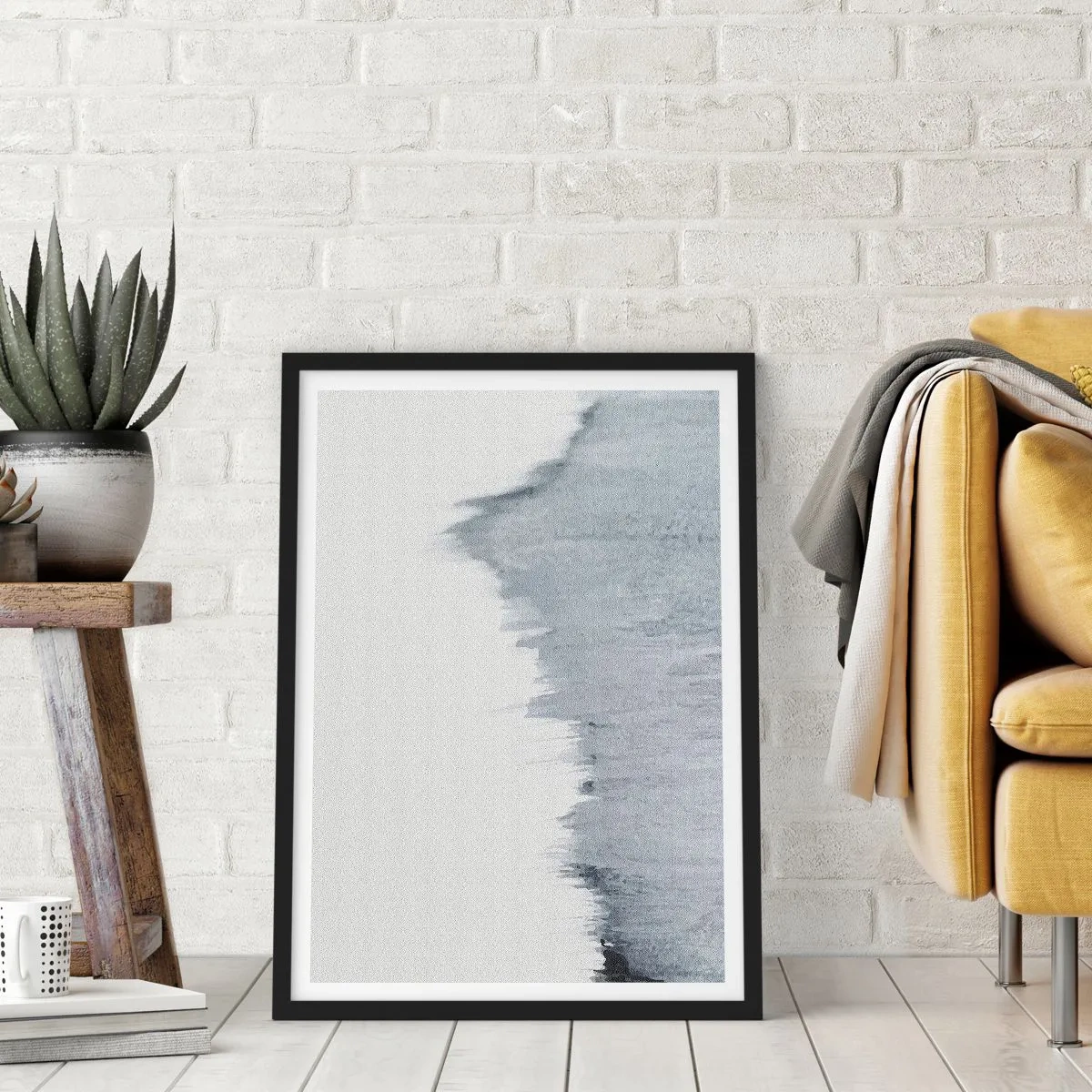 Poster in cornice nera - Una composizione astratta in tonalità di grigio con pennellate dinamiche. - 50x70cm - Iscrizione misteriosa - Decorazione murale moderna per soggiorno e camera da letto ARTTOR