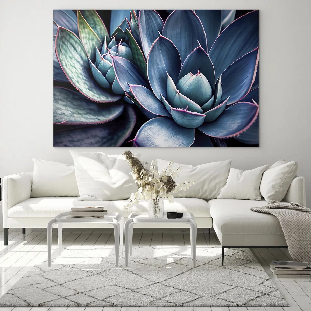 Quadro su vetro - Primo piano delle lussureggianti foglie verdi delle piante grasse - 70x50cm - Forza vitale - Decorazione murale moderna per soggiorno e camera da letto ARTTOR