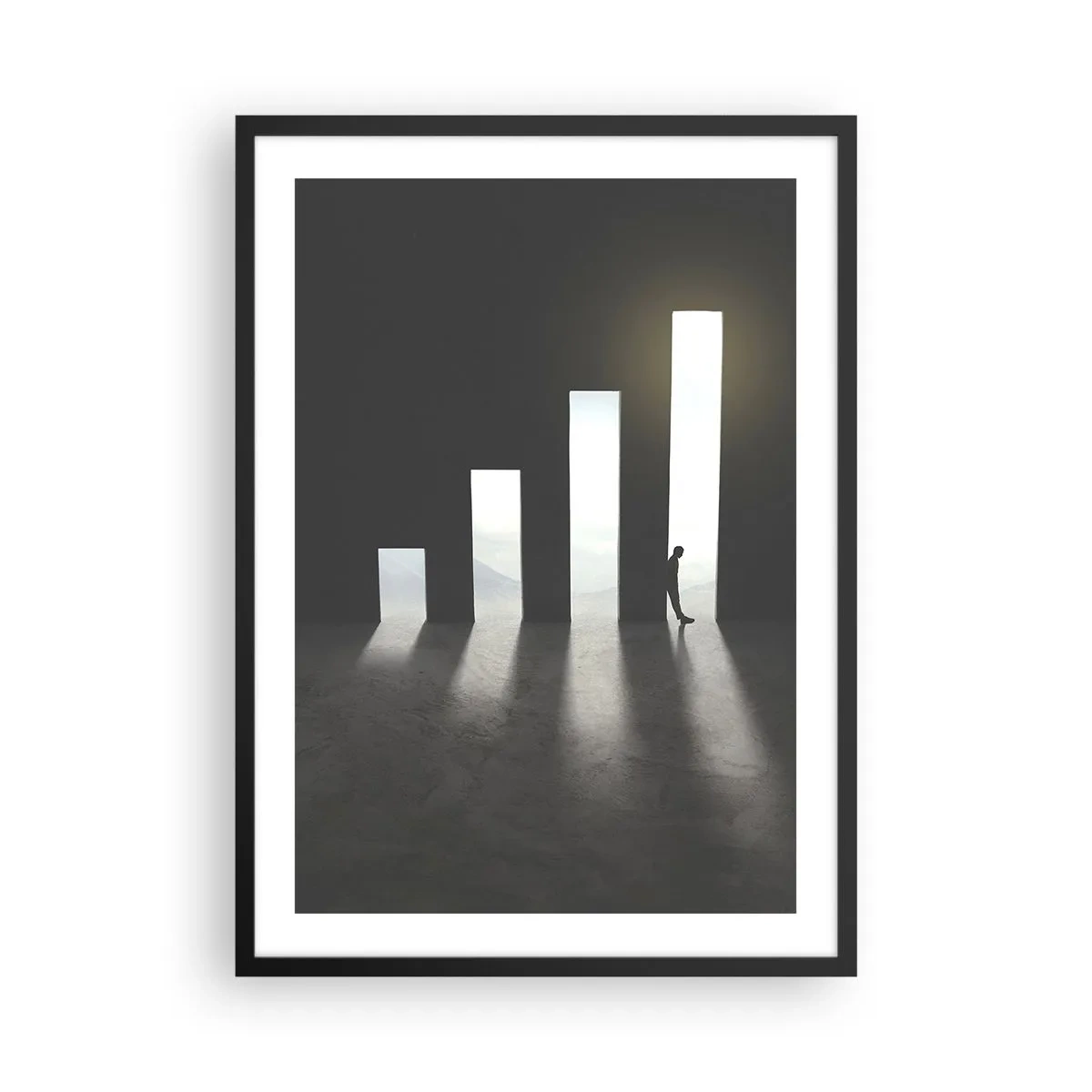 Poster in cornice nera - Una porta simbolica a forma di grafico con una figura - 50x70cm - Successo - impressione - Decorazione murale moderna per soggiorno e camera da letto ARTTOR