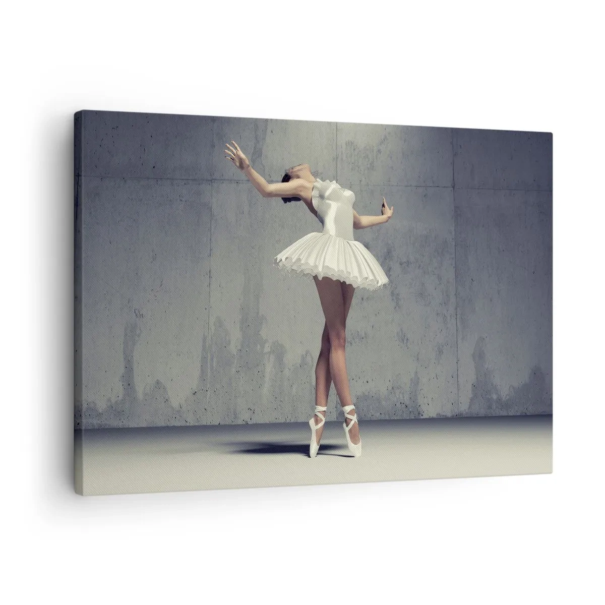 Quadro su tela - Stampe su Tela - Una ballerina in abito bianco contro un muro grezzo. - 70x50cm - Leggero come un uccello - Decorazione murale moderna per soggiorno e camera da letto ARTTOR