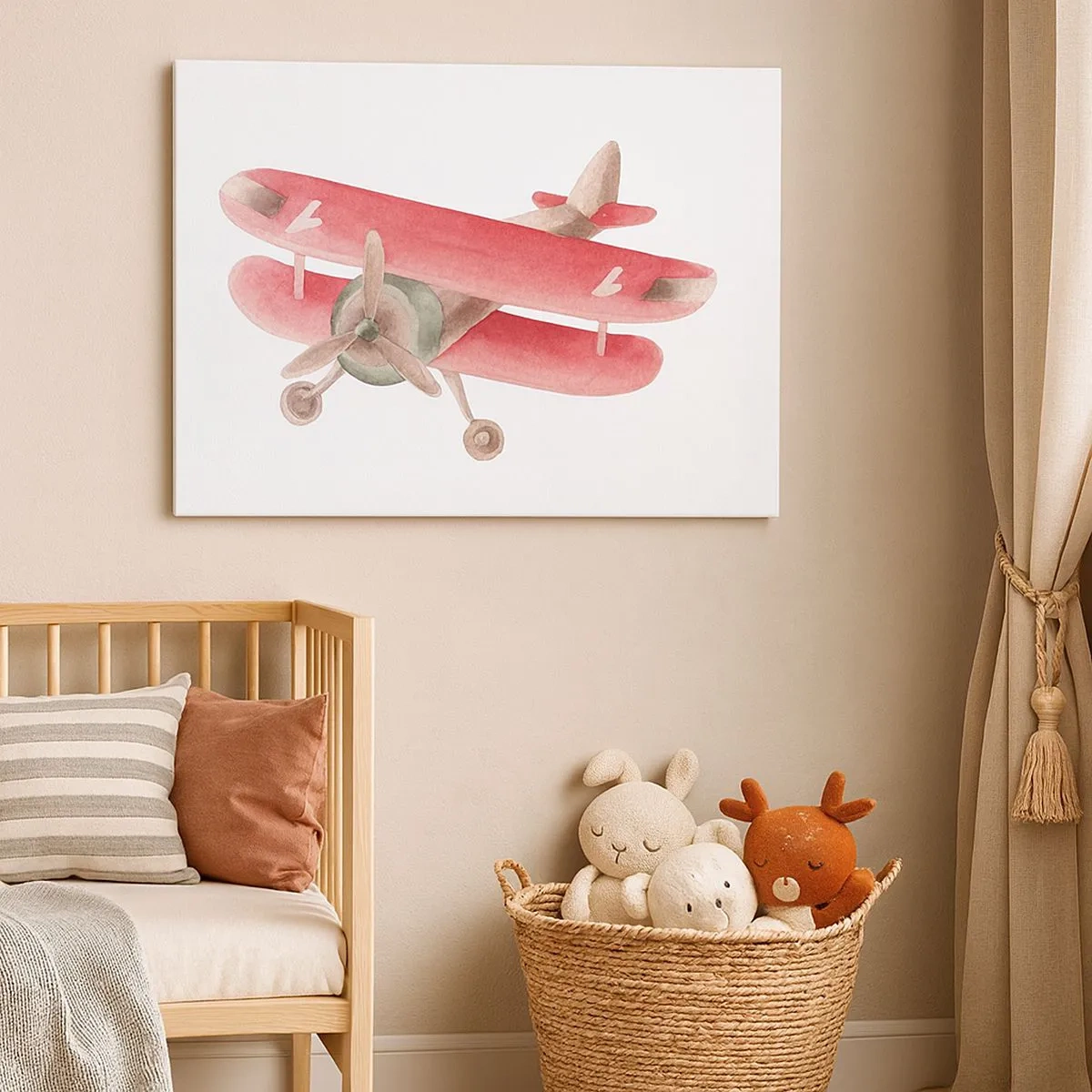 Quadro su tela - Stampe su Tela - Aereo retrò rosso su sfondo bianco - 70x50cm - Pronto a volare alto - Decorazione murale moderna per soggiorno e camera da letto ARTTOR