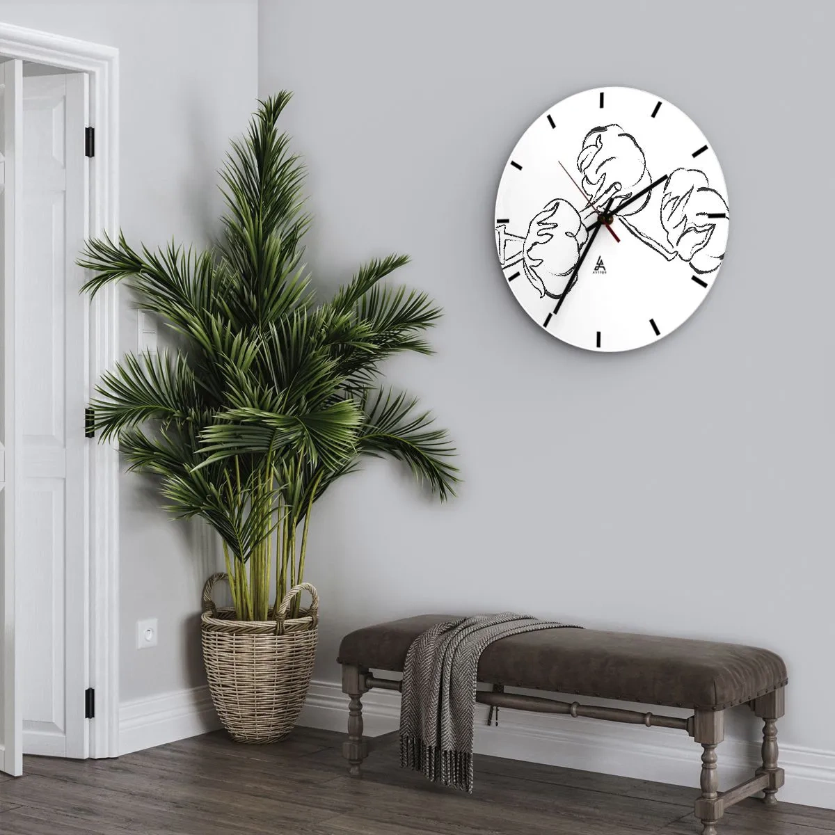Orologio da parete - Orologio in Vetro - Schizzo in bianco e nero di un ramo di cotone su sfondo bianco - 30x30cm - Piumino di cotone - Decorazione murale moderna per soggiorno, cucina e camera da letto ARTTOR