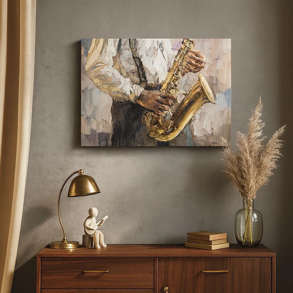 Quadro su tela - Stampe su Tela - Un musicista che suona il sassofono in uno stile artistico - 70x50cm - Tempo di assolo - Decorazione murale moderna per soggiorno e camera da letto ARTTOR