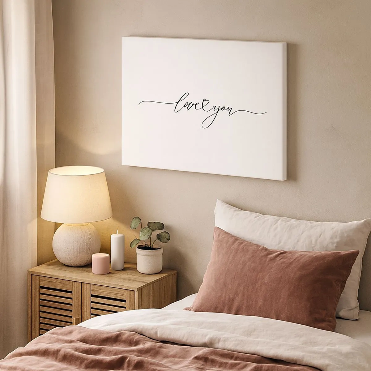 Quadro su tela - Stampe su Tela - La scritta "Ti amo" in un carattere elegante - 70x50cm - Bianco e nero - Decorazione murale moderna per soggiorno e camera da letto ARTTOR