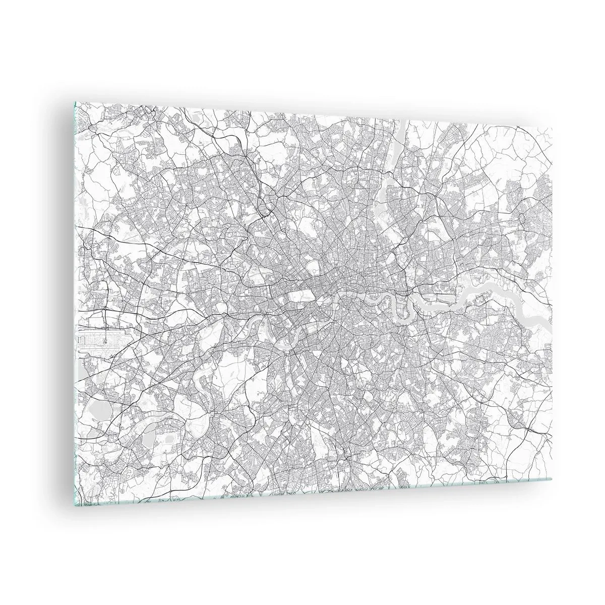 Quadro su vetro - Una mappa in bianco e nero con una fitta griglia stradale in stile minimalista. - 70x50cm - Mappa del labirinto di Londra - Decorazione murale moderna per soggiorno e camera da letto ARTTOR