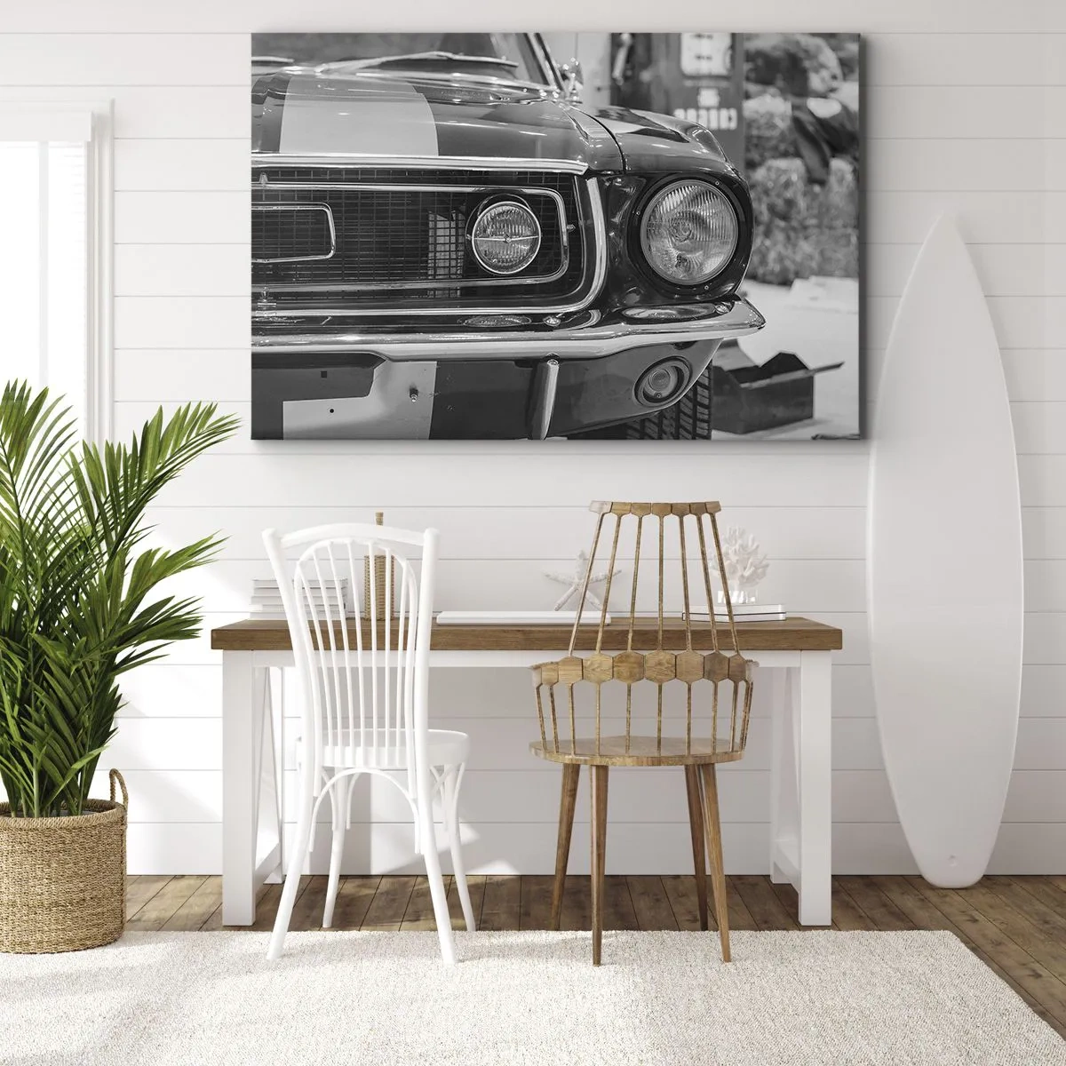 Quadro su tela - Stampe su Tela - Cofano di un'auto classica in bianco e nero - 70x50cm - A rotta di collo - Decorazione murale moderna per soggiorno e camera da letto ARTTOR