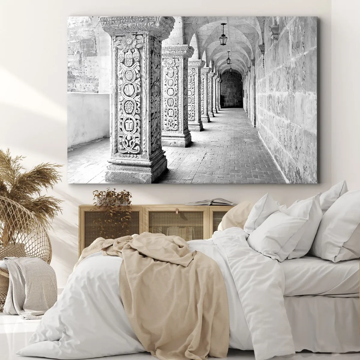 Quadro su tela - Stampe su Tela - Colonne storiche in uno scatto monocromatico - 70x50cm - Dove porterà? - Decorazione murale moderna per soggiorno e camera da letto ARTTOR