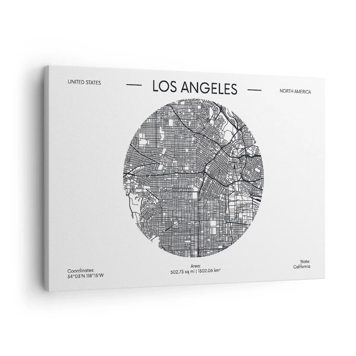 Quadro su tela - Stampe su Tela - Una mappa di Los Angeles in stile minimalista in bianco e nero - 70x50cm - Anatomia di Los Angeles - Decorazione murale moderna per soggiorno e camera da letto ARTTOR