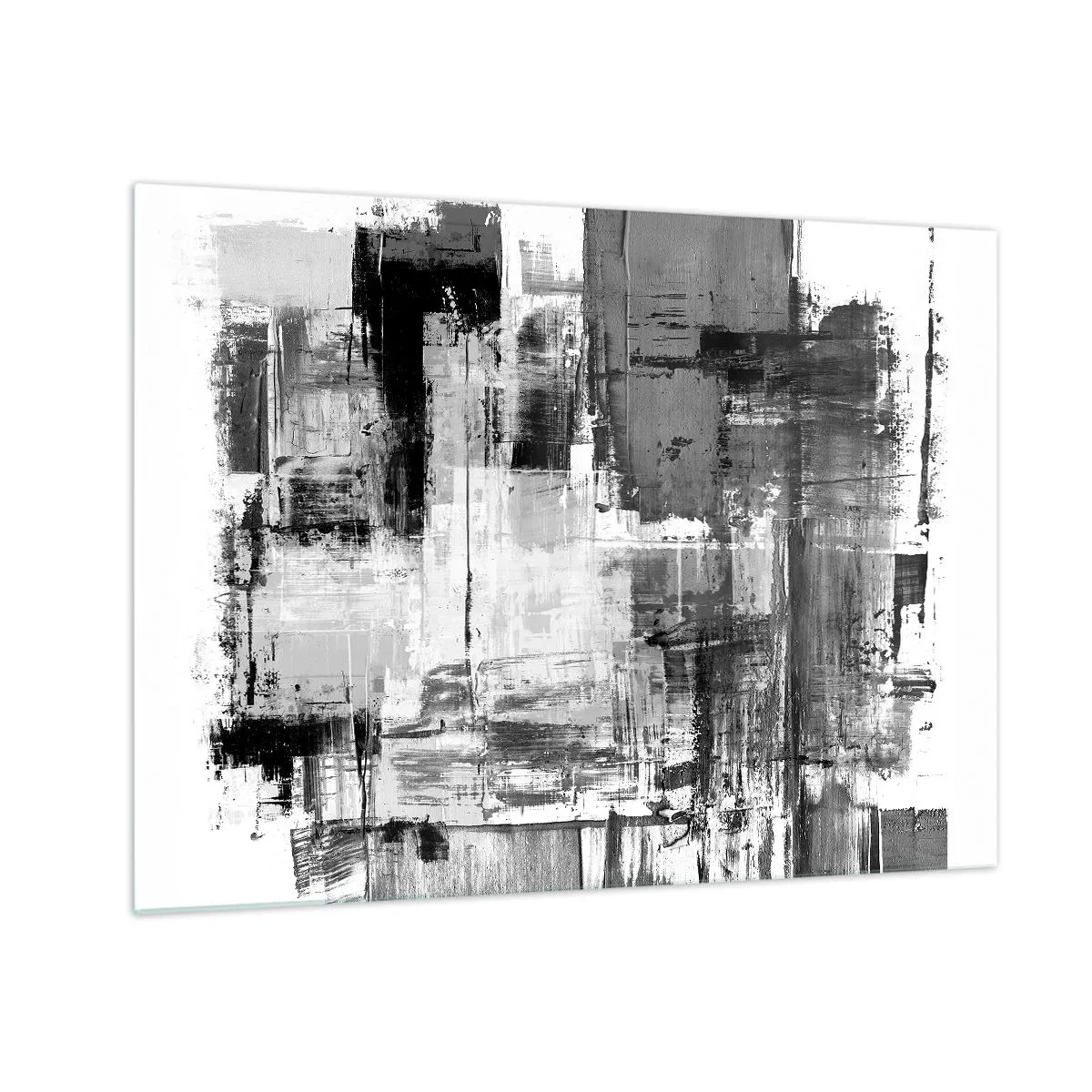 Quadro su vetro - Astrazione in bianco e nero con struttura geometrica - 70x50cm - Il grigio è bello - Decorazione murale moderna per soggiorno e camera da letto ARTTOR